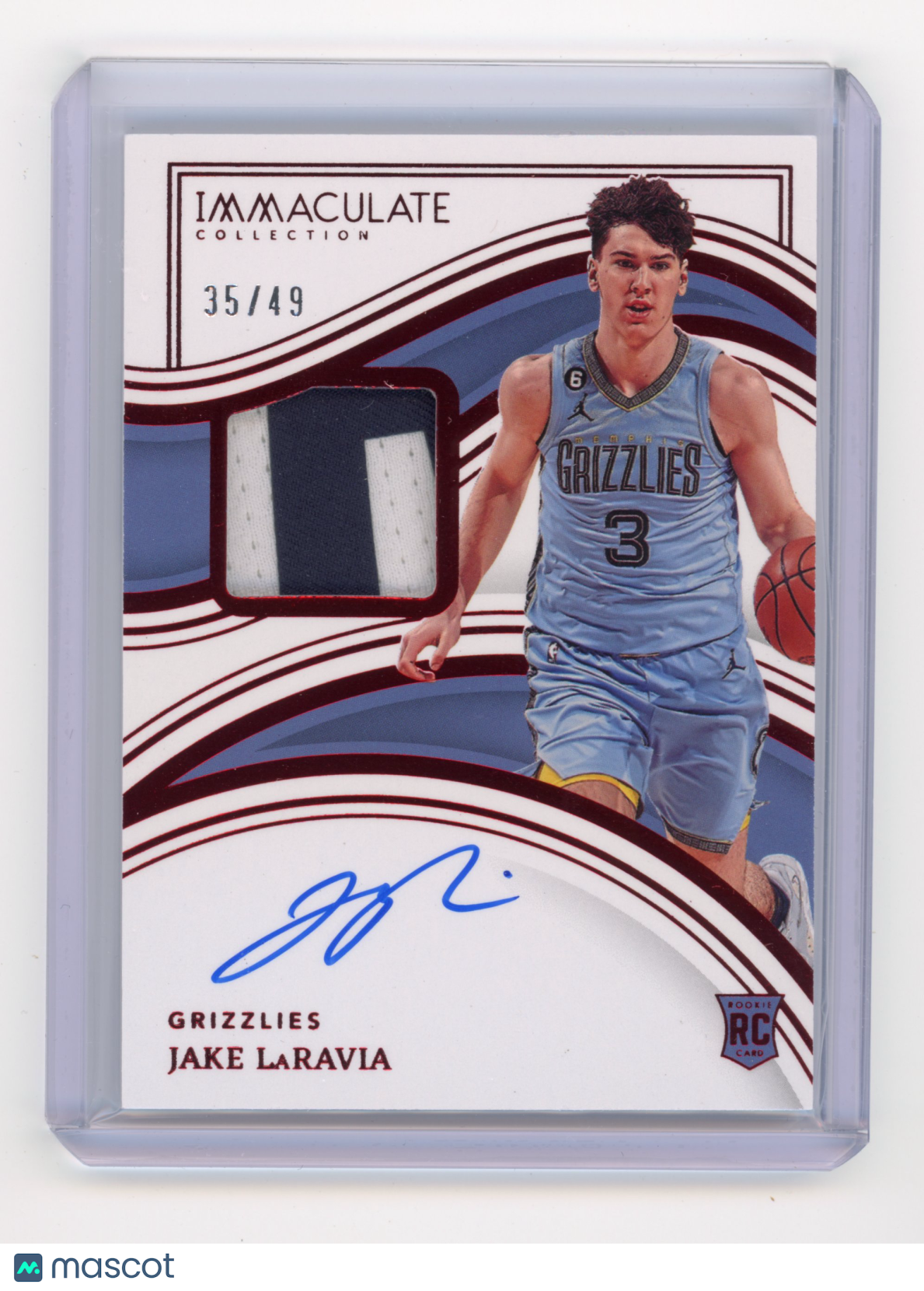 2022 Panini Immaculate Jake LaRavia Rookie Patch Autograph Red RC 35/49 #109