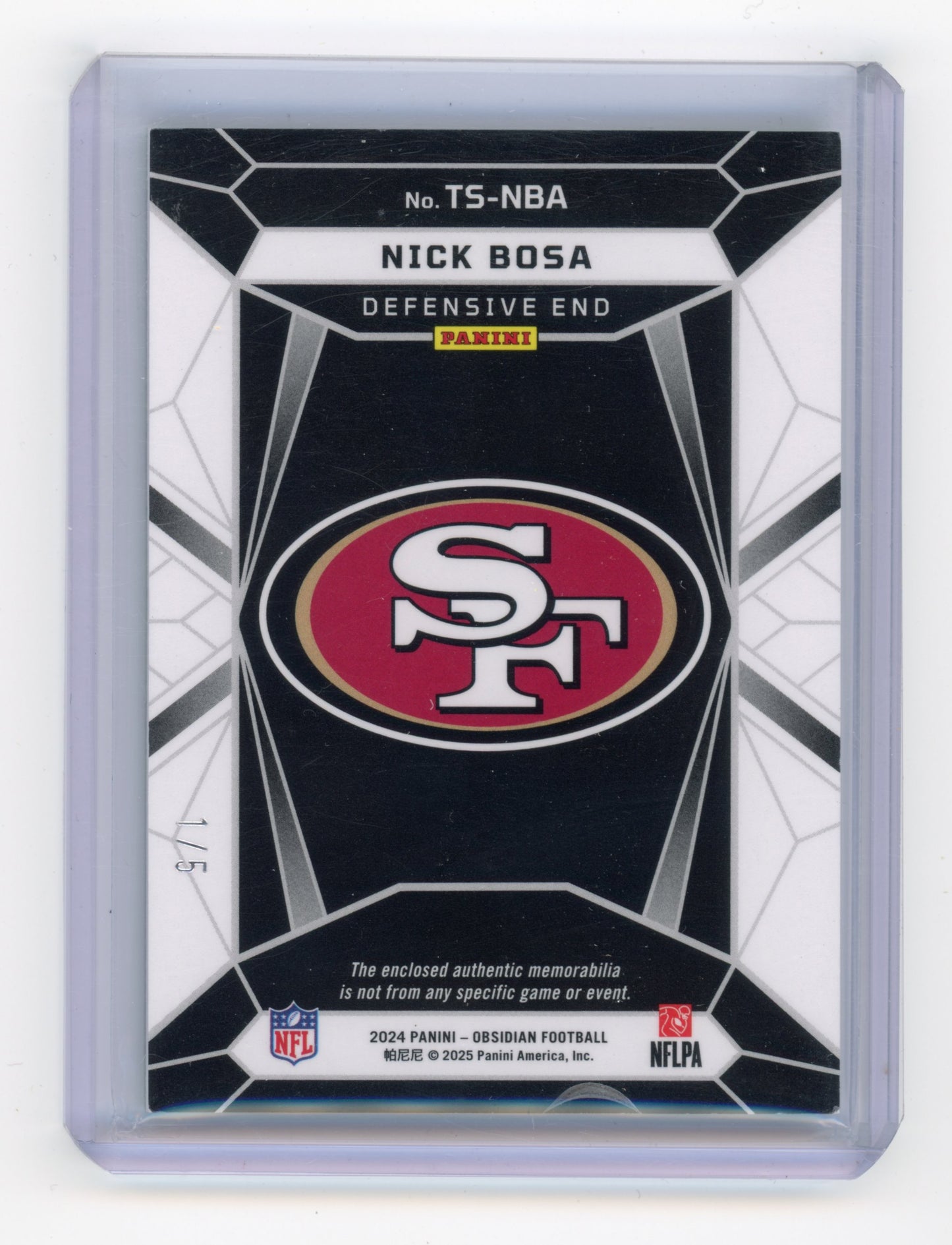 2024 Panini Obsidian Nick Bosa Trifecta Swatches Green /5 #T5-NBA