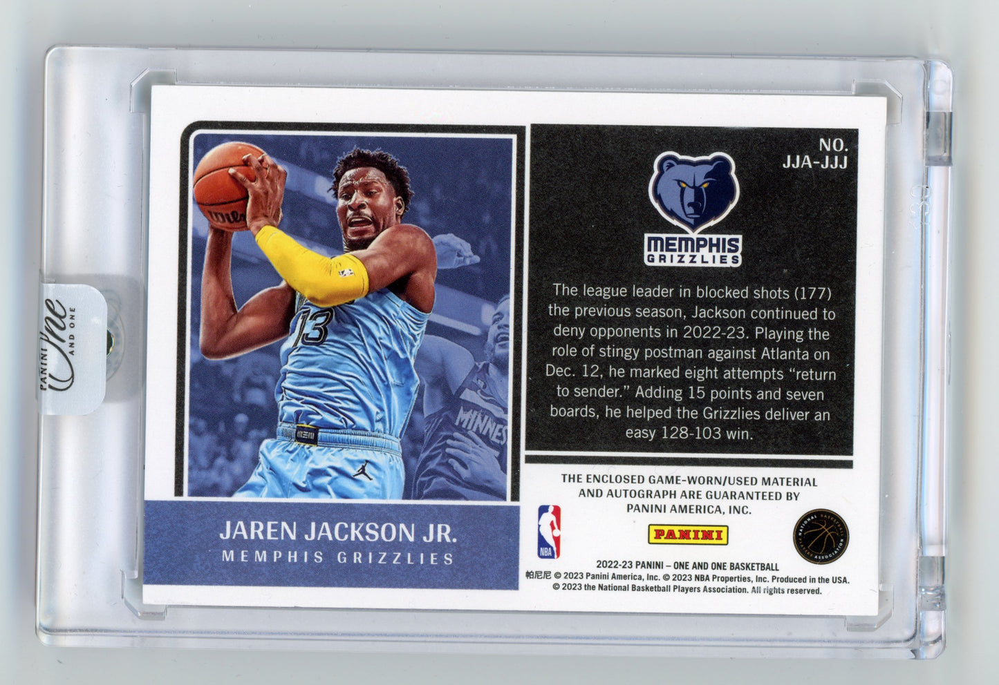 2022 Panini One and One Jaren Jackson Jr. Jumbo Jersey Auto Purple 1/35 #JJA-JJJ