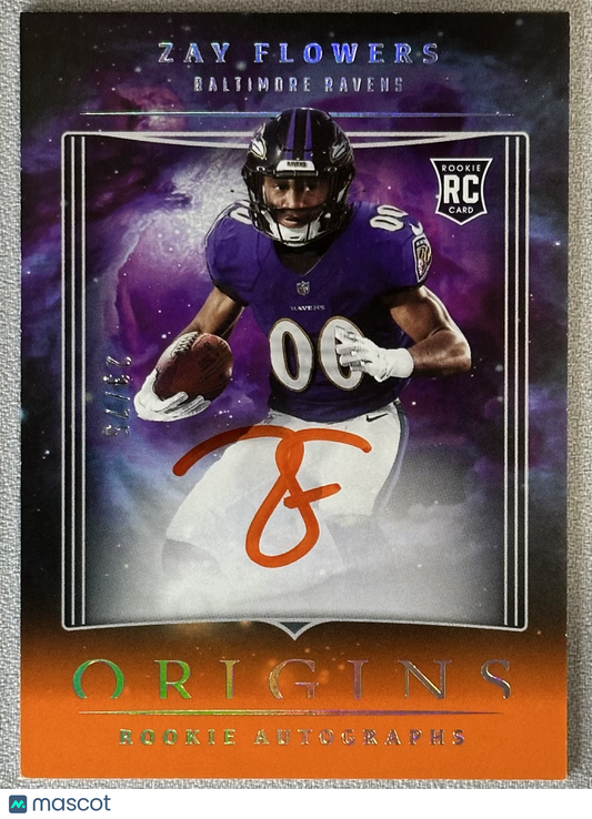 2023 Panini Origins Zay Flowers Rookie Auto Orange /75 RC #RAZAY