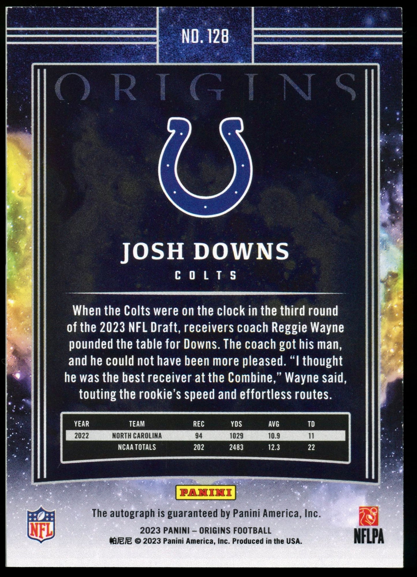 2023 Panini Origins Josh Downs Rookie Autographs /99 #128 RC