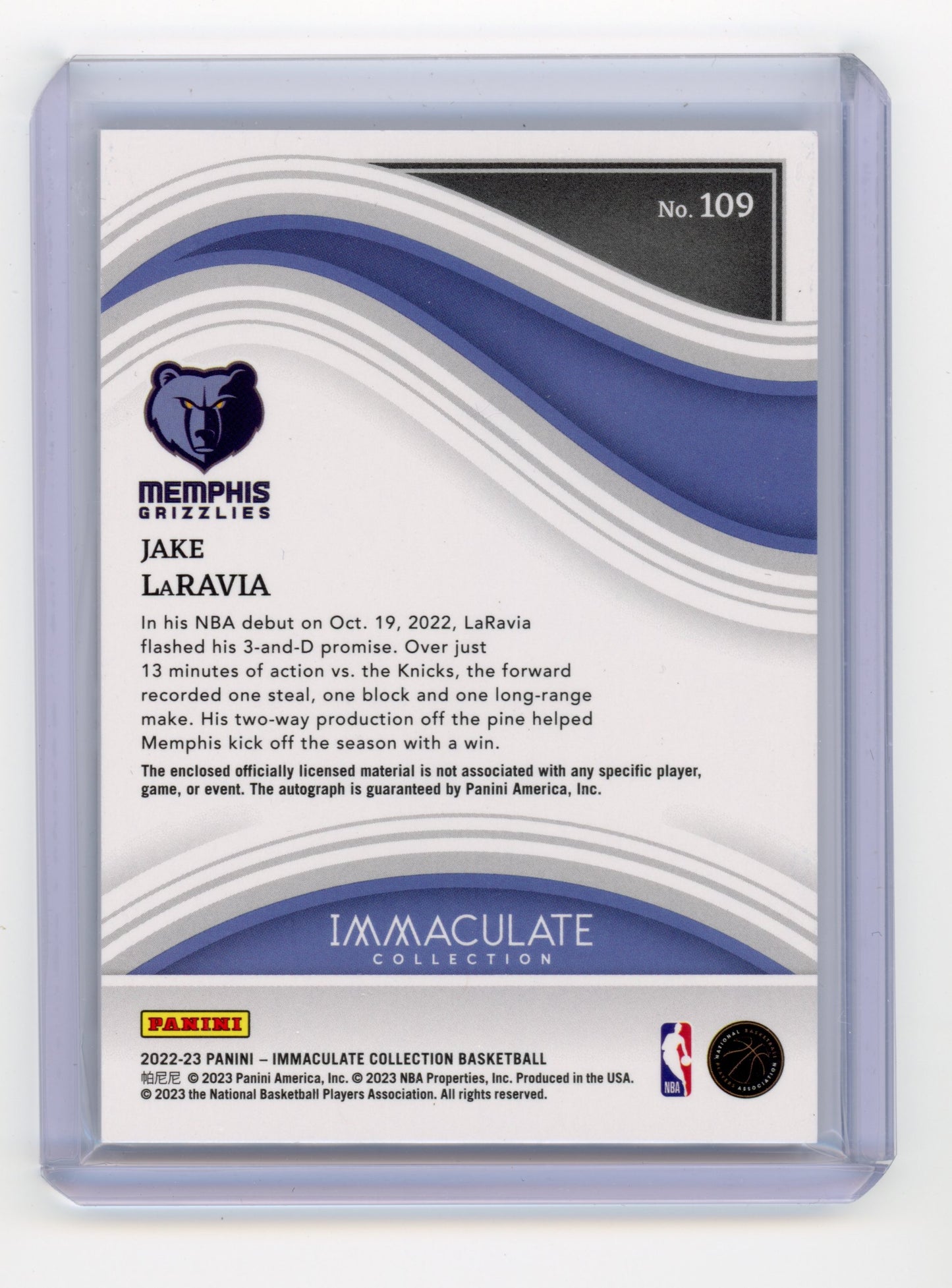 2022 Panini Immaculate Jake LaRavia Rookie Patch Autograph Red RC 35/49 #109