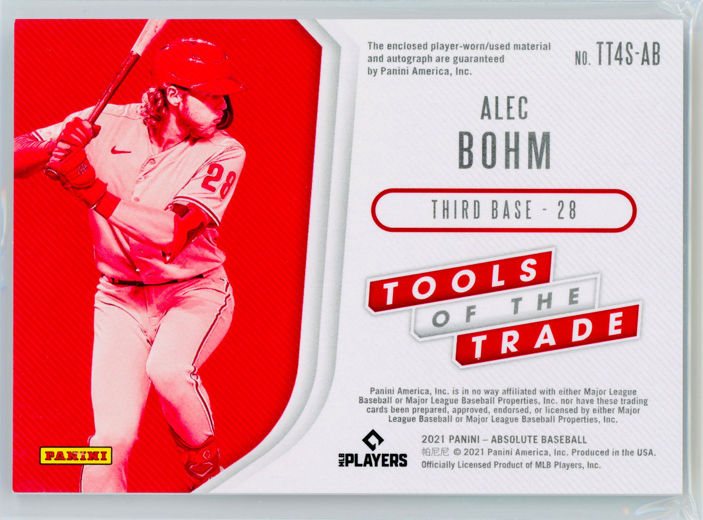 2021 Panini Absolute Alec Bohm Tools of the Trade RPA Red /25 RPA #TT4S-AB