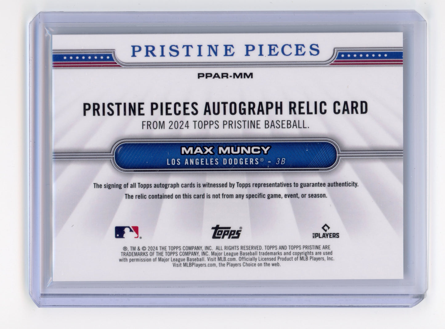2024 Topps Pristine Max Muncy Pristine Pieces Autograph Relic #PPAR-MM