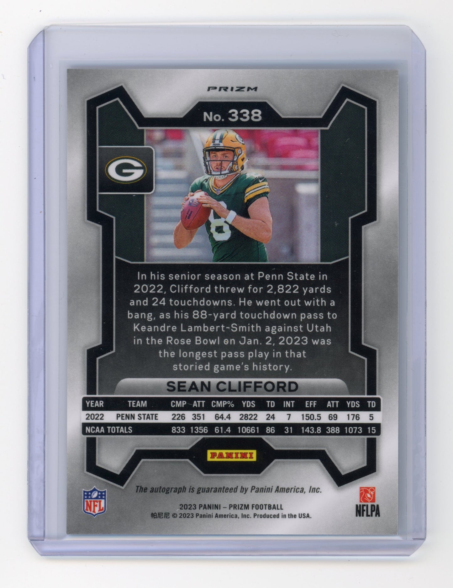 2023 Panini Prizm Sean Clifford Rookie Autograph Silver #338 RC