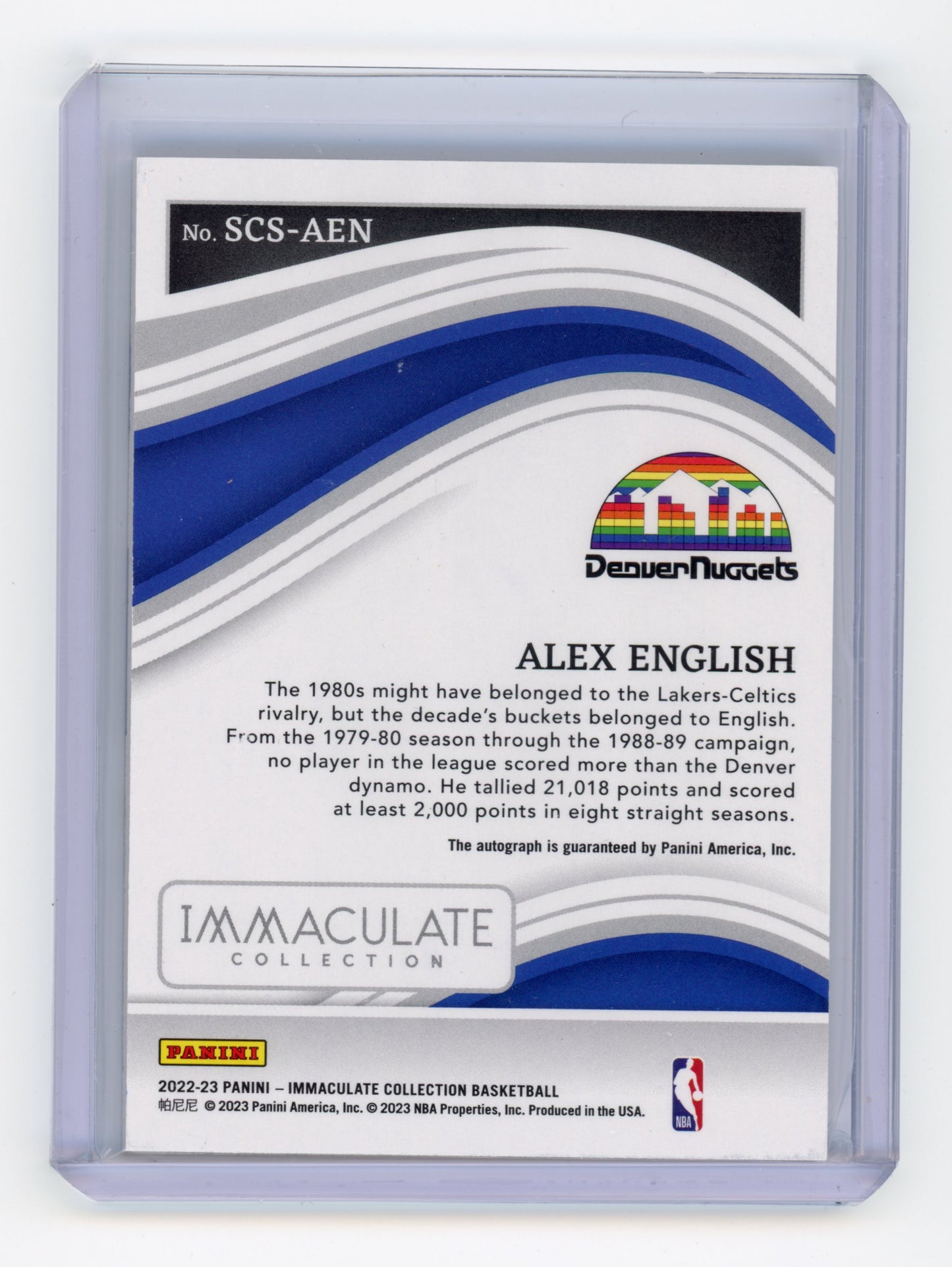 2022 Panini Immaculate Alex English Scorer's Club Signatures 65/75 #SCS-AEN