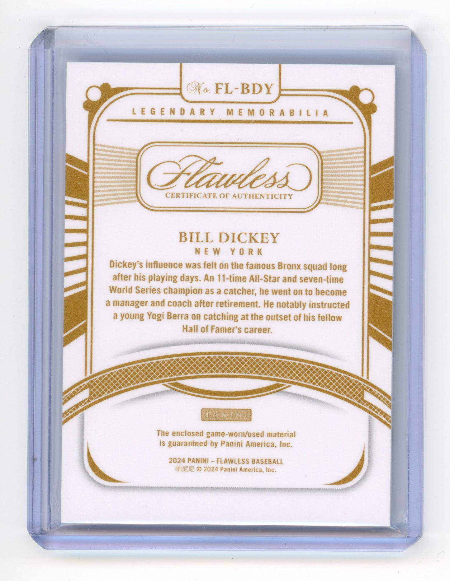 2024 Panini Flawless Bill Dickey Legendary Memorabilia Gold 05/10 #FL-BDY