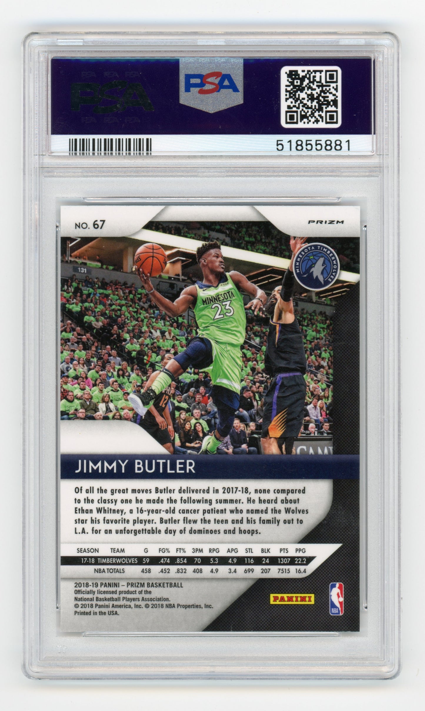2018 Panini Prizm Jimmy Butler Choice Tiger Stripe #67 PSA 9