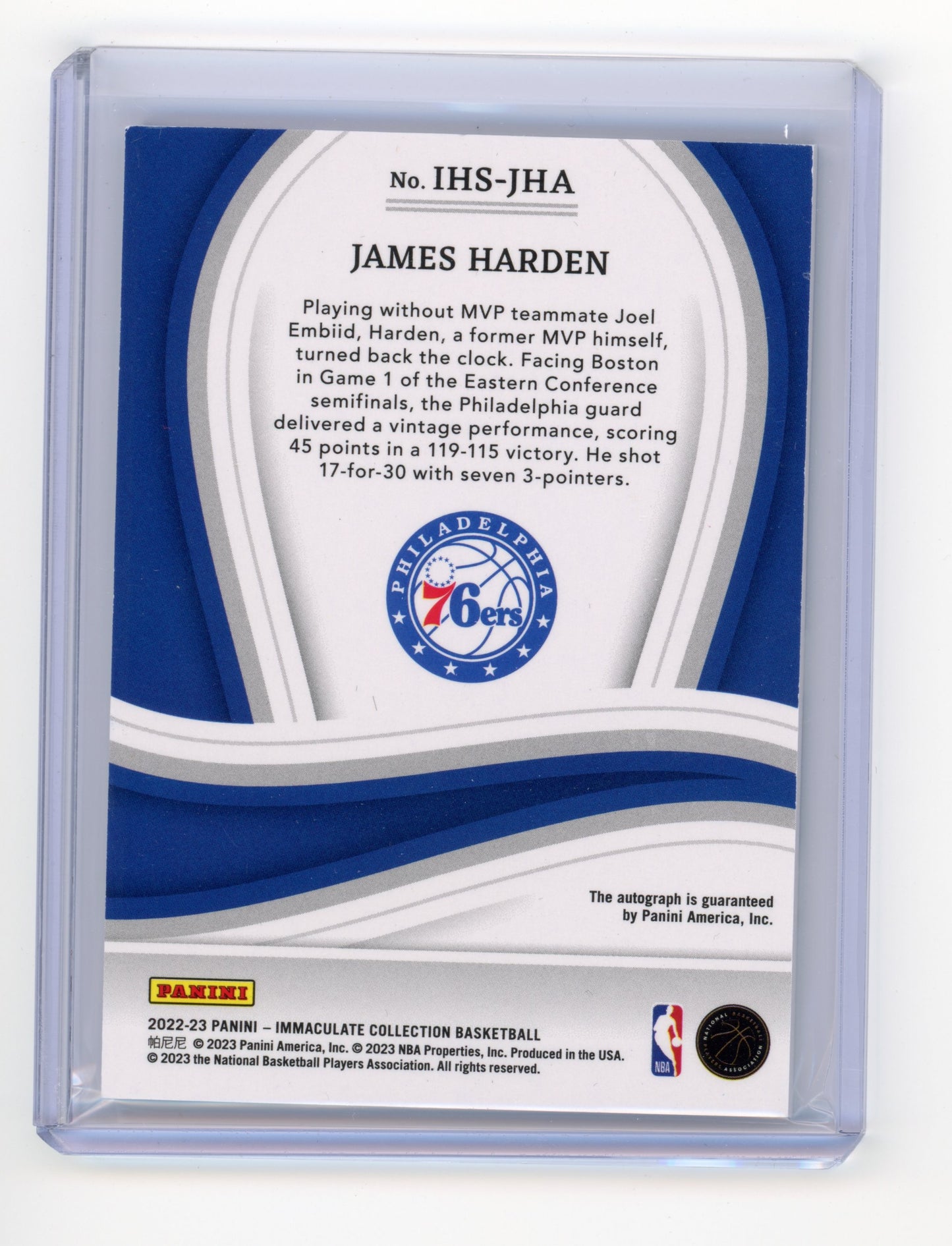 2022 Panini Immaculate Collection James Harden Heralded Signatures /49 #IHS-JHA