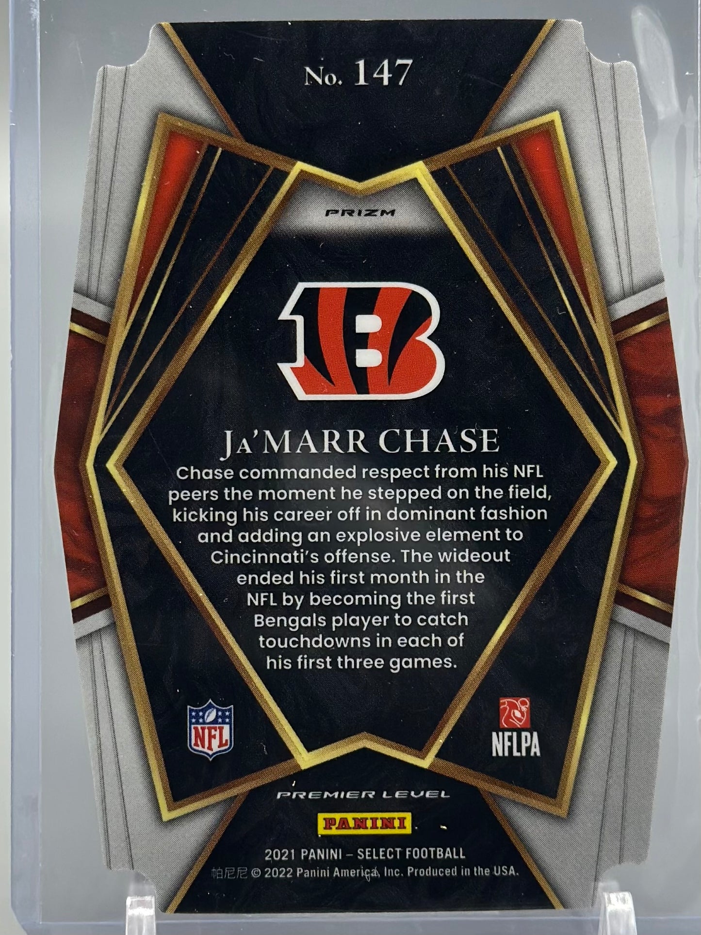 2021 Panini Select Ja'Marr Chase Red & Yellow Prizm Die-Cut #147