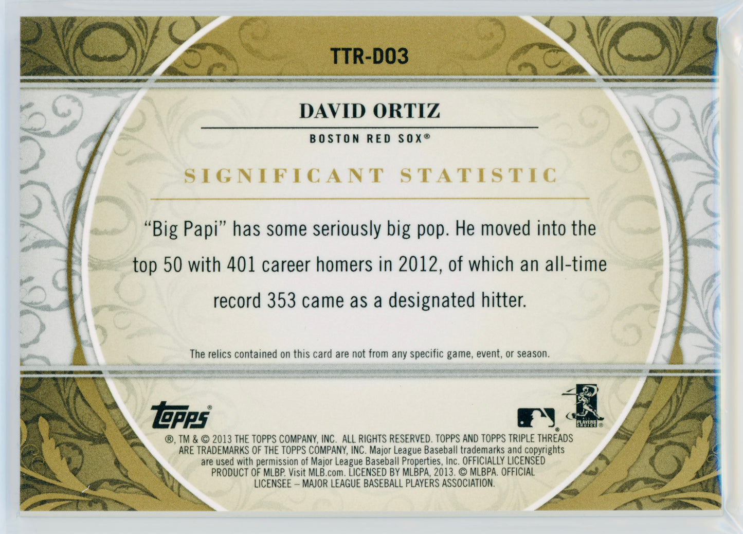 2013 Topps Triple Threads David Ortiz Relics Gold /9 #TTR-DO3