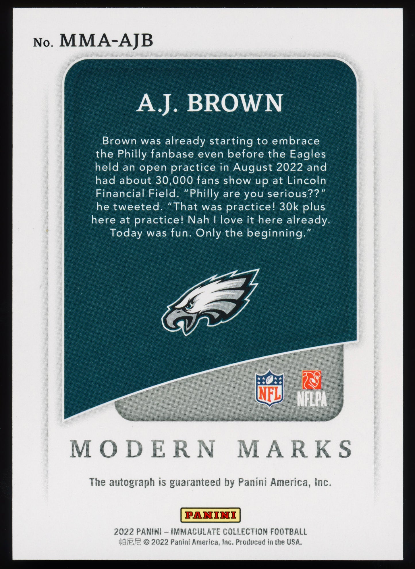 2022 Panini Immaculate Collection A.J. Brown Modern Marks /49 #MMA-AJB