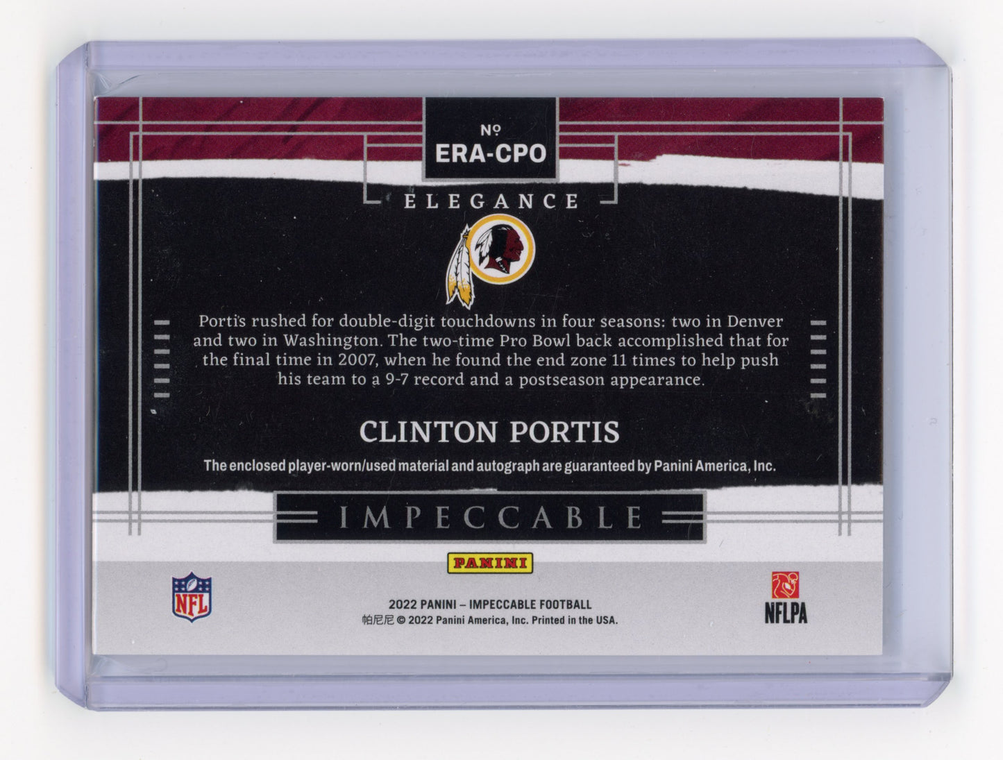 2022 Panini Impeccable Clinton Portis Elegance Patch Auto /75 #ERA-CPO