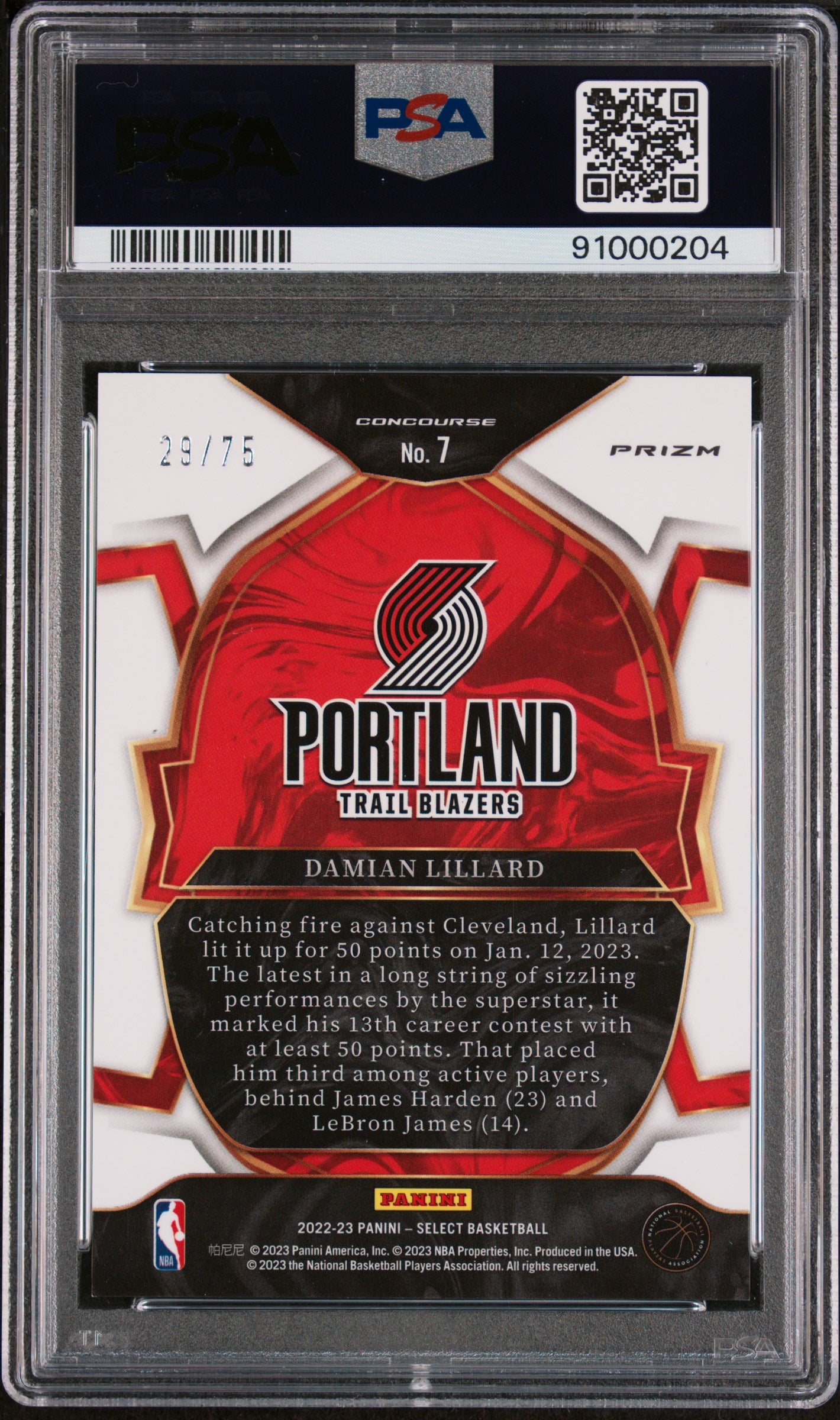 2022 Panini Select Damian Lillard Neon Green /75 #7 PSA 9