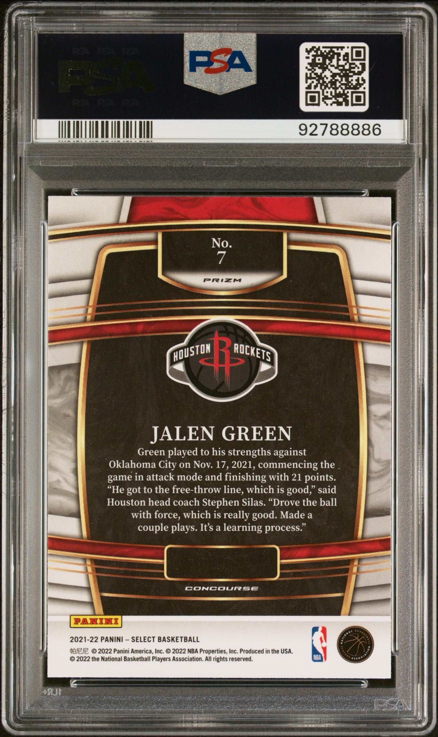 2021 Panini Select Jalen Green Blue Shimmer #7 RC PSA 10