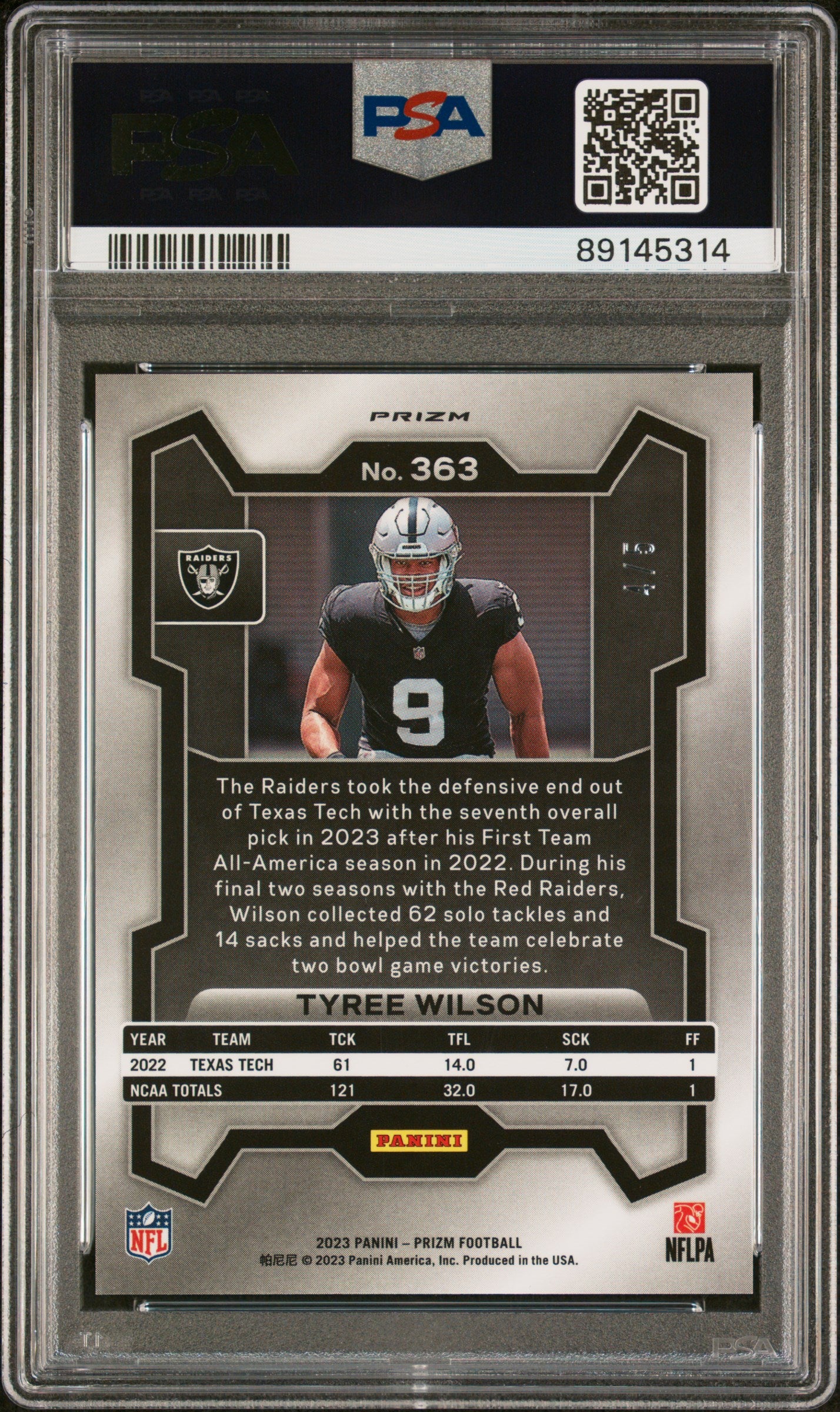 2023 Panini Prizm Tyree Wilson Gold Vinyl /5 #363 PSA 9