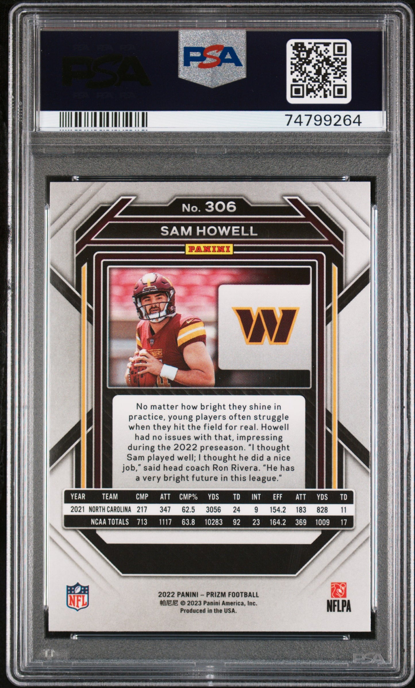 2022 Panini Prizm Sam Howell RC #306 PSA 10