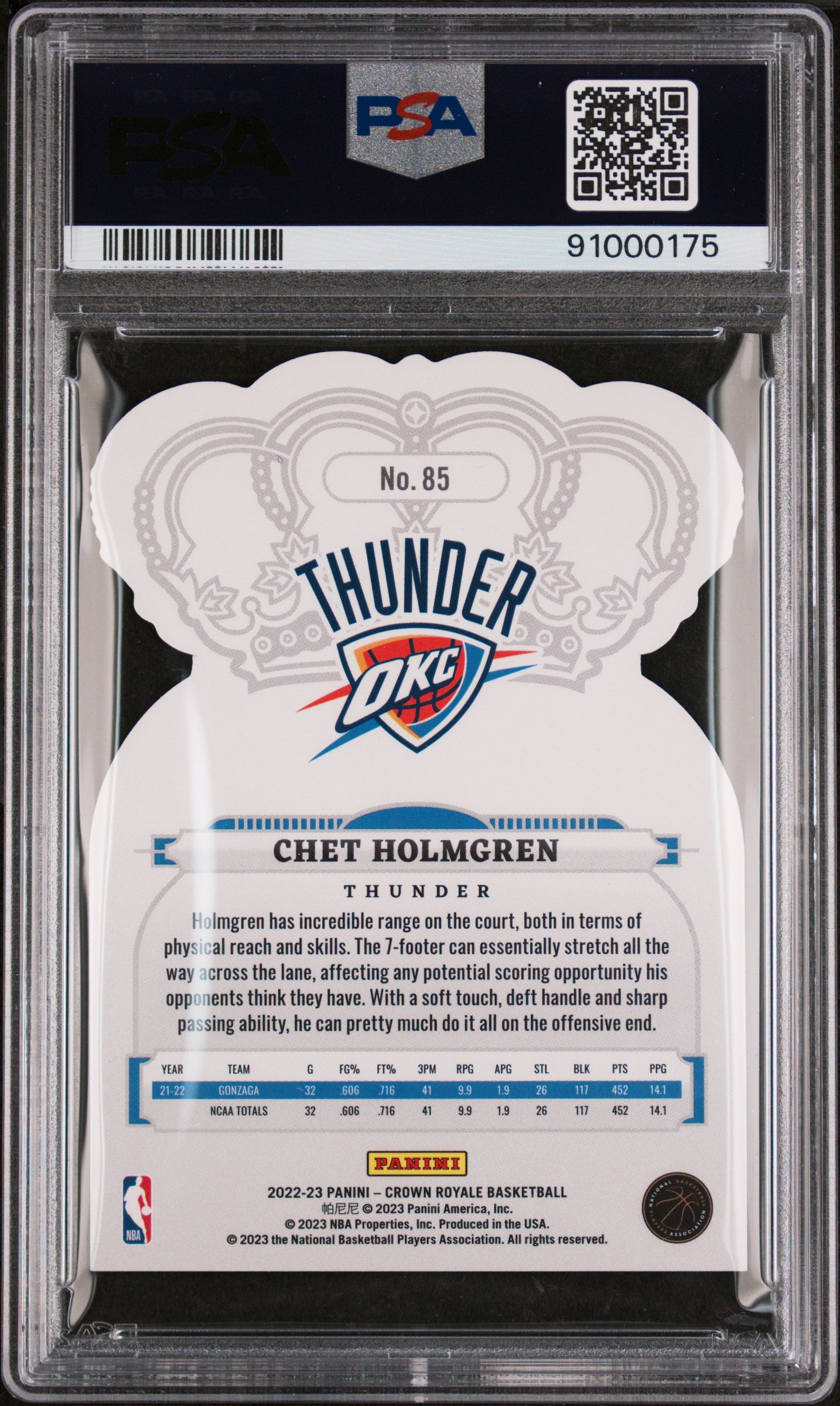 2022 Panini Crown Royale Chet Holmgren Crystal #85 PSA 9