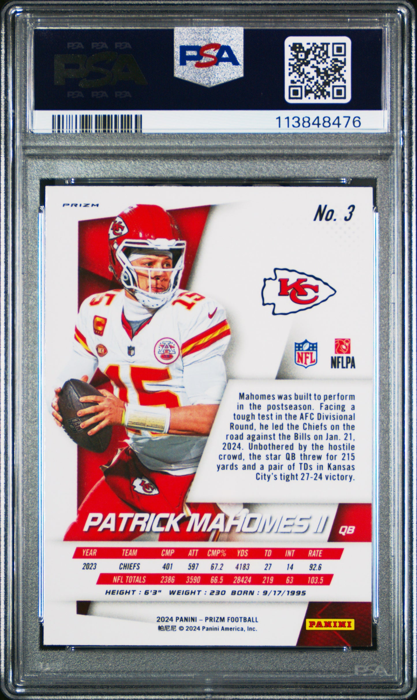 2024 Panini Prizm Patrick Mahomes II Flashback #3 PSA 9