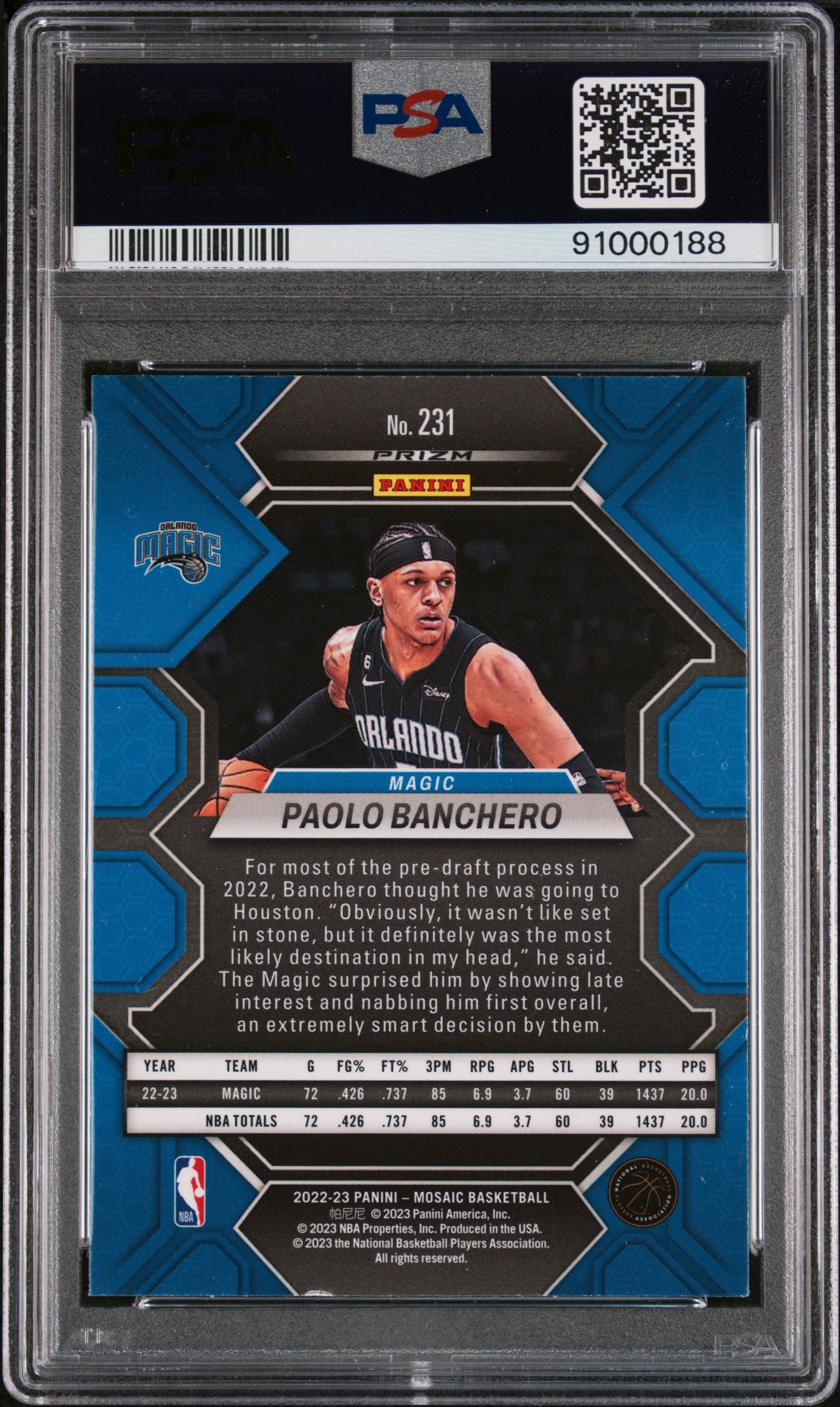 2022 Panini Mosaic Paolo Banchero Green #231 PSA 9