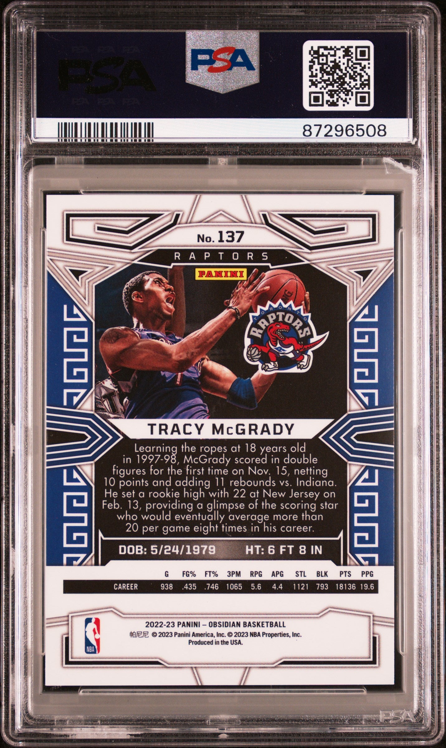 2022 Panini Obsidian Tracy Mcgrady Electric Etch Asia #137 PSA 10