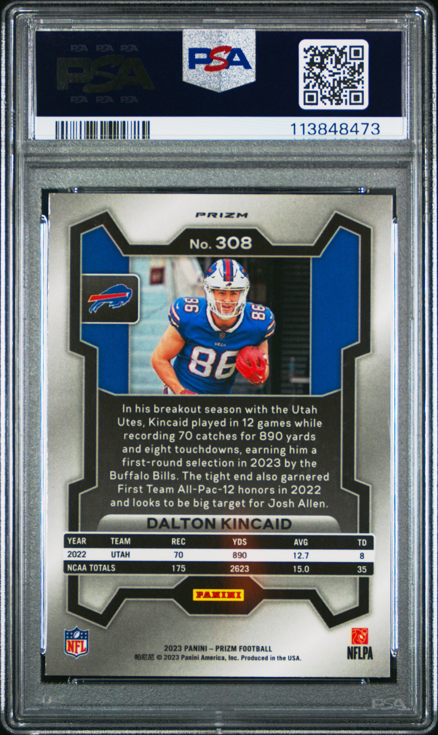 2023 Panini Prizm Dalton Kincaid Silver RC #308 PSA 9