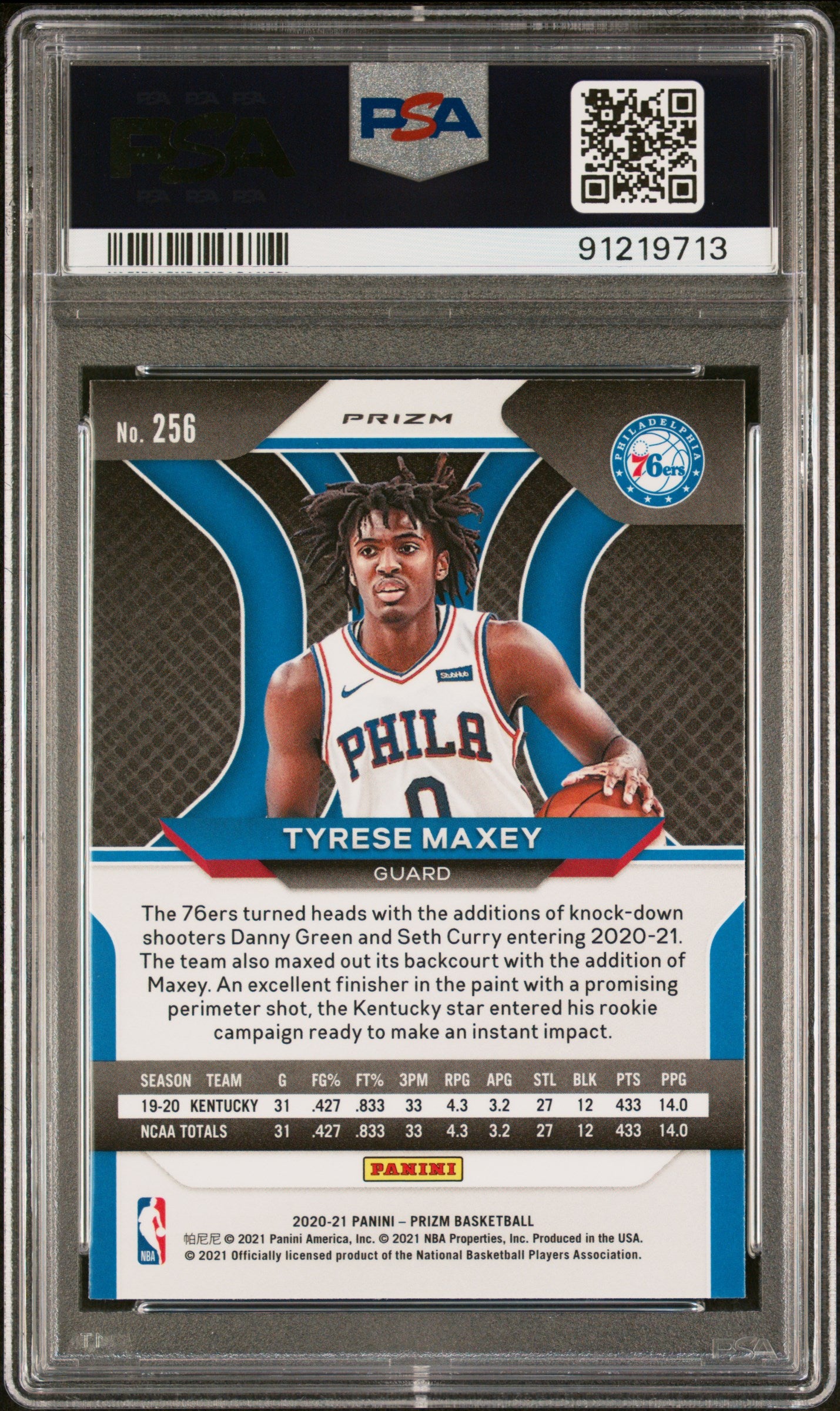 2020 Panini Prizm Tyrese Maxey Red White Blue Prizm #256 PSA 9