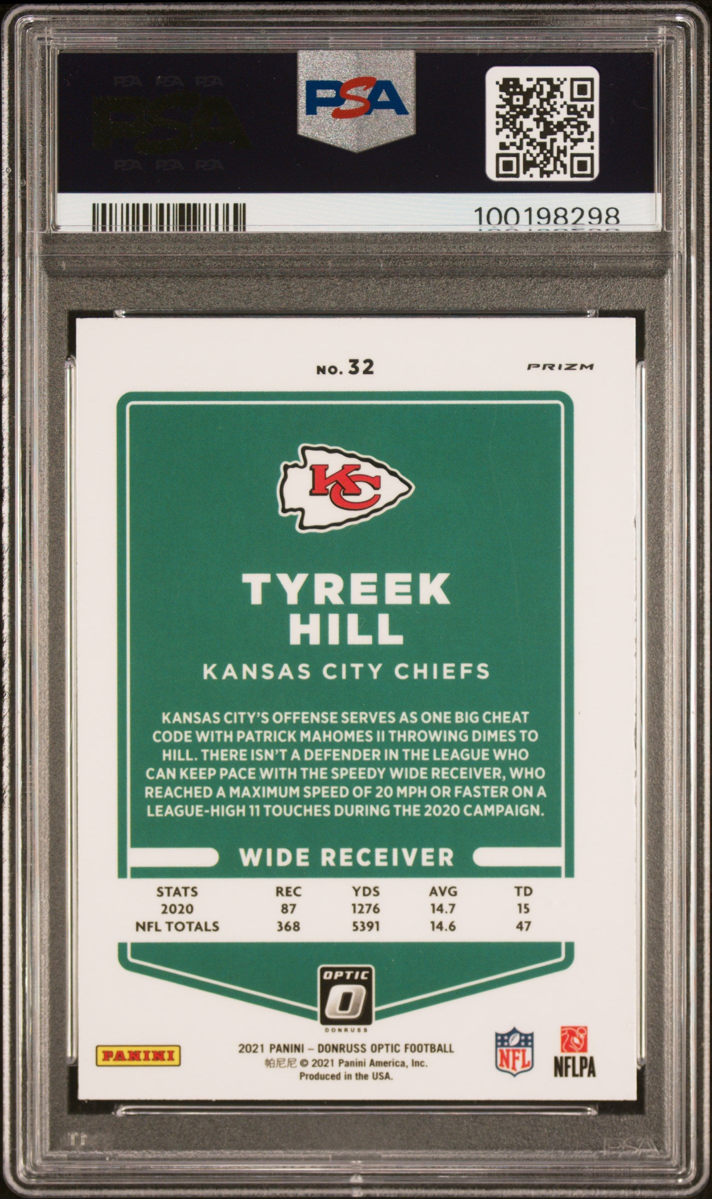 2021 Panini Donruss Optic Tyreek Hill Stars #32 PSA 8