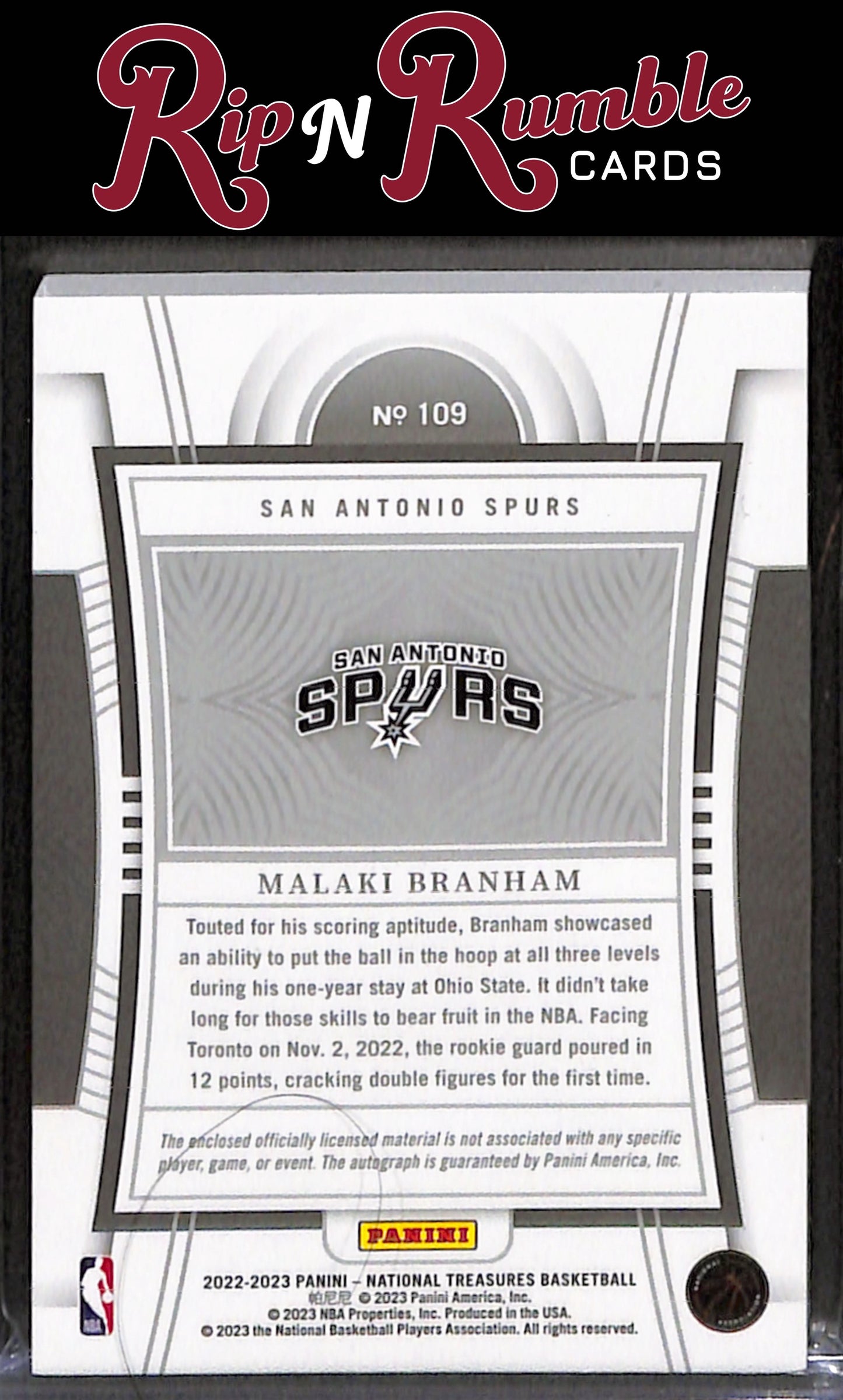 2022 Panini National Treasures Malaki Branham RPA Red /75 #109