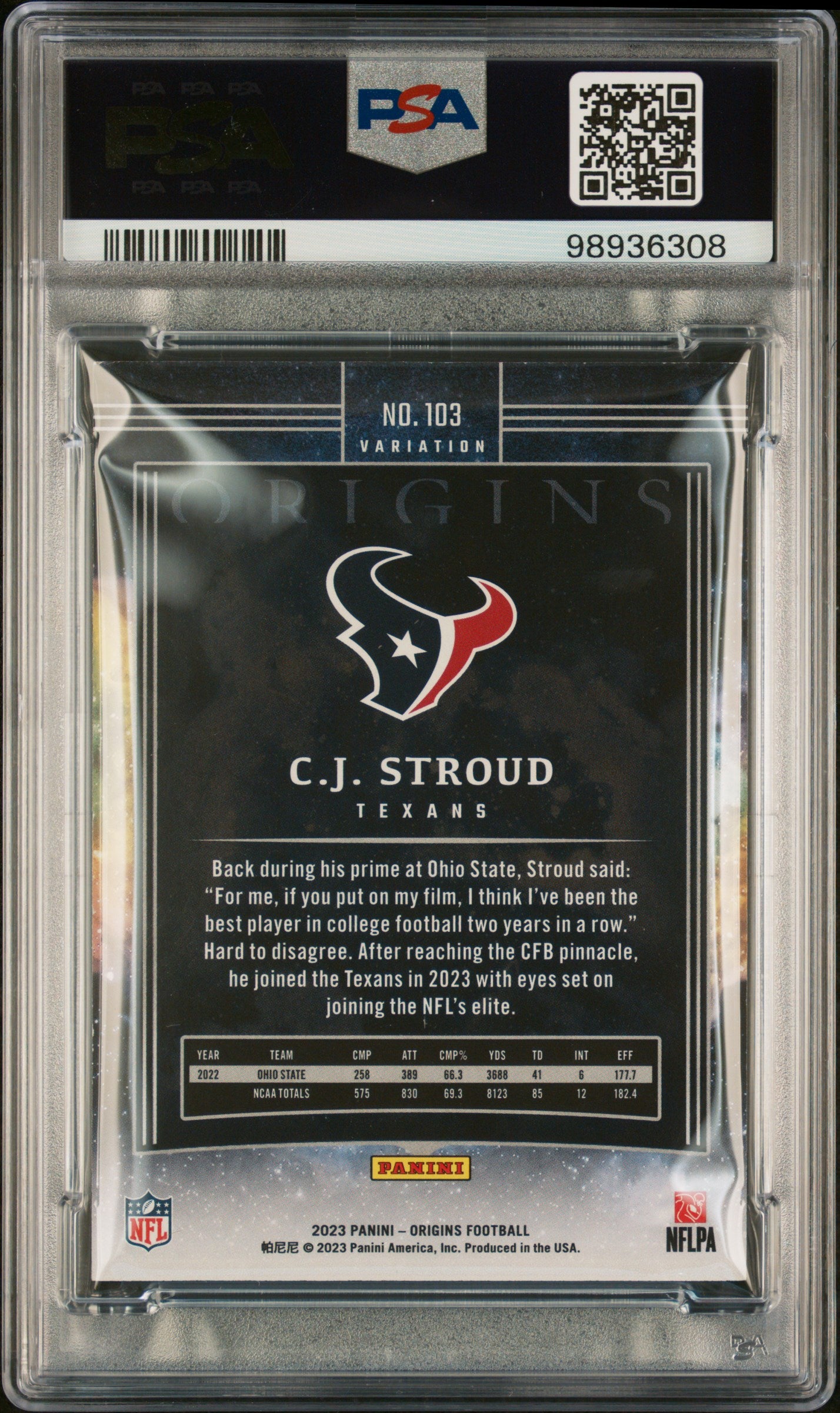 2023 Panini Origins CJ Stroud Variation RC #103 PSA 8