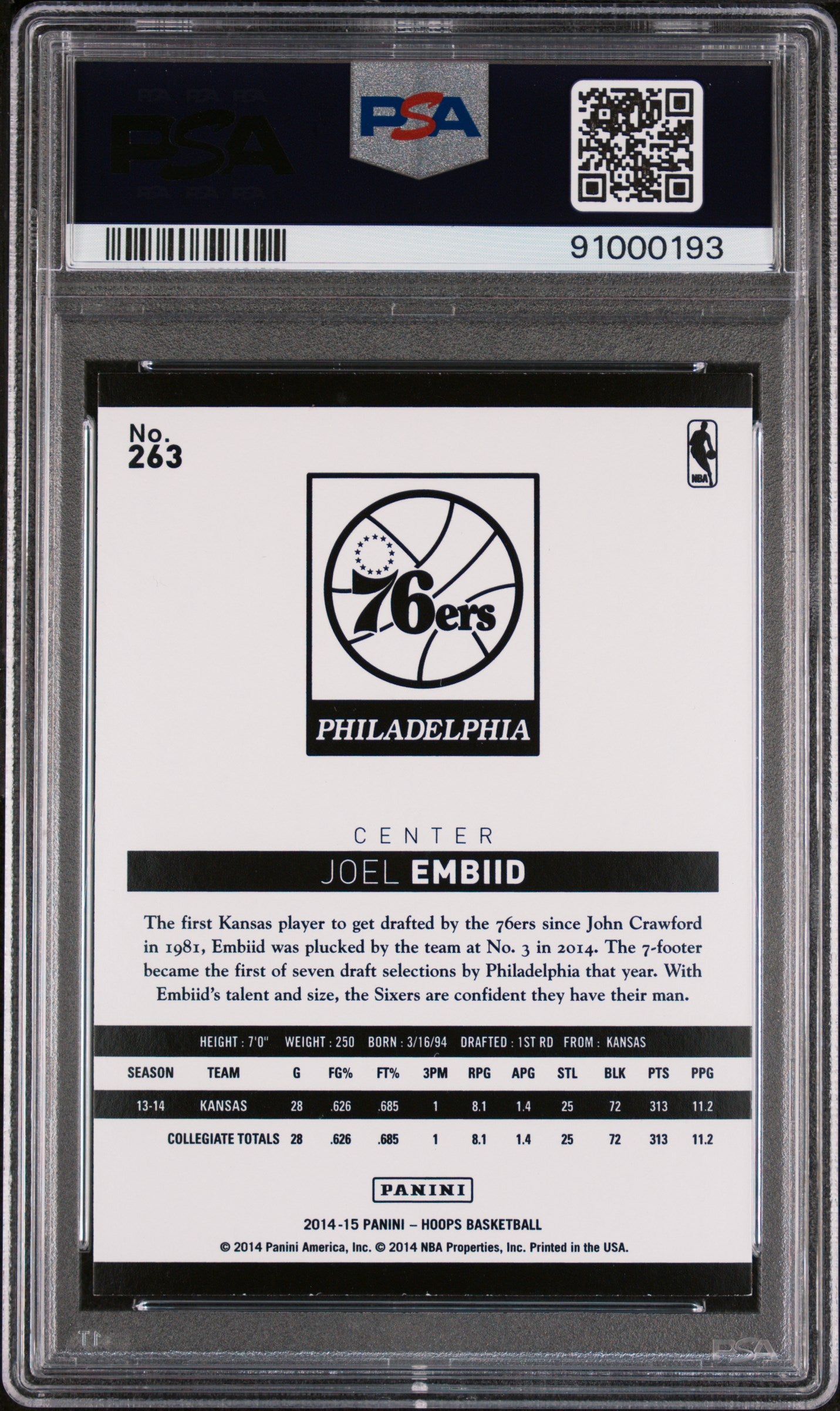 2014 Panini Hoops Joel Embiid #263 PSA 9