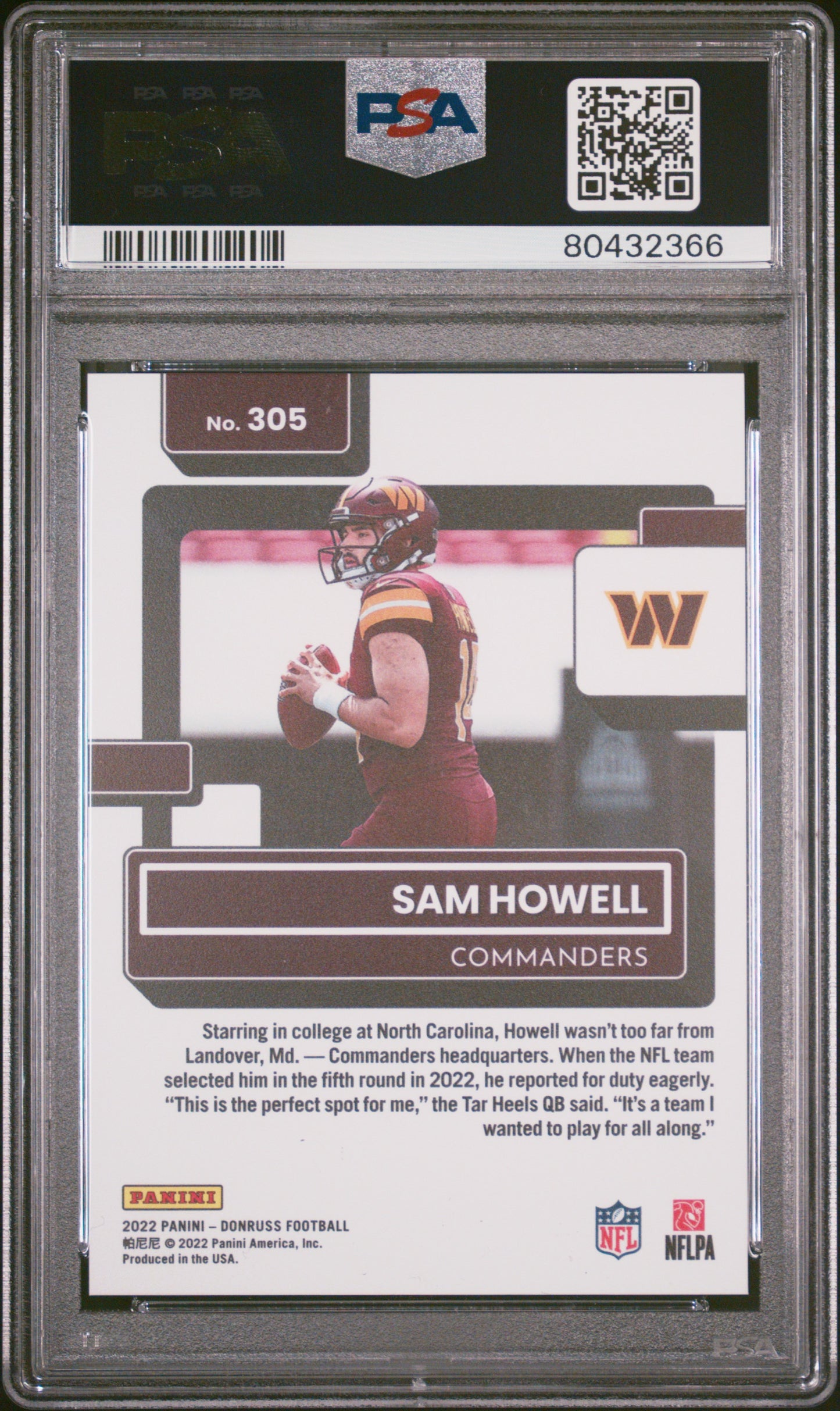 2022 Panini Donruss Sam Howell Press Proof Premium RC #305 PSA 10