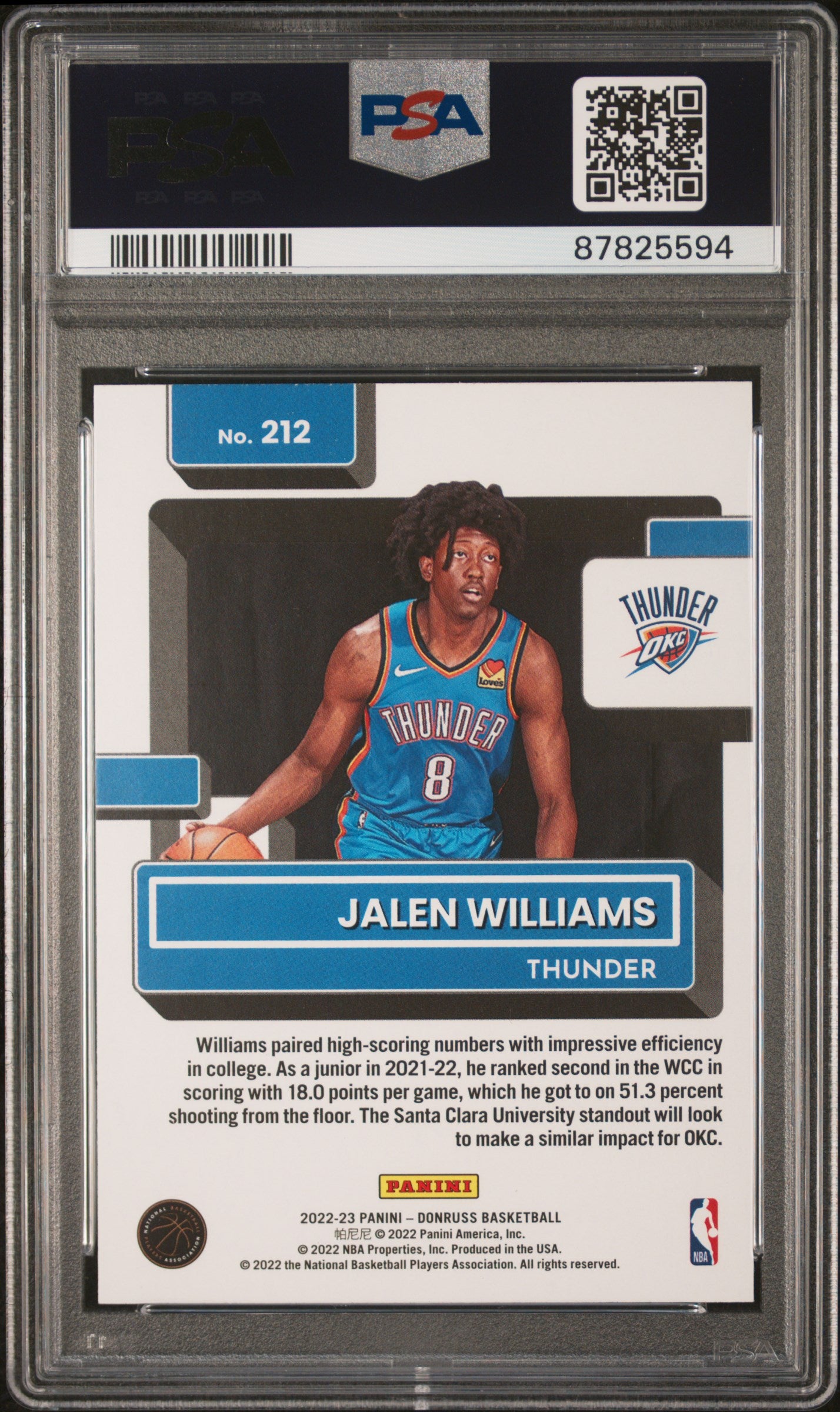 2022 Panini Donruss Jalen Williams Green Holo Laser #212 PSA 10