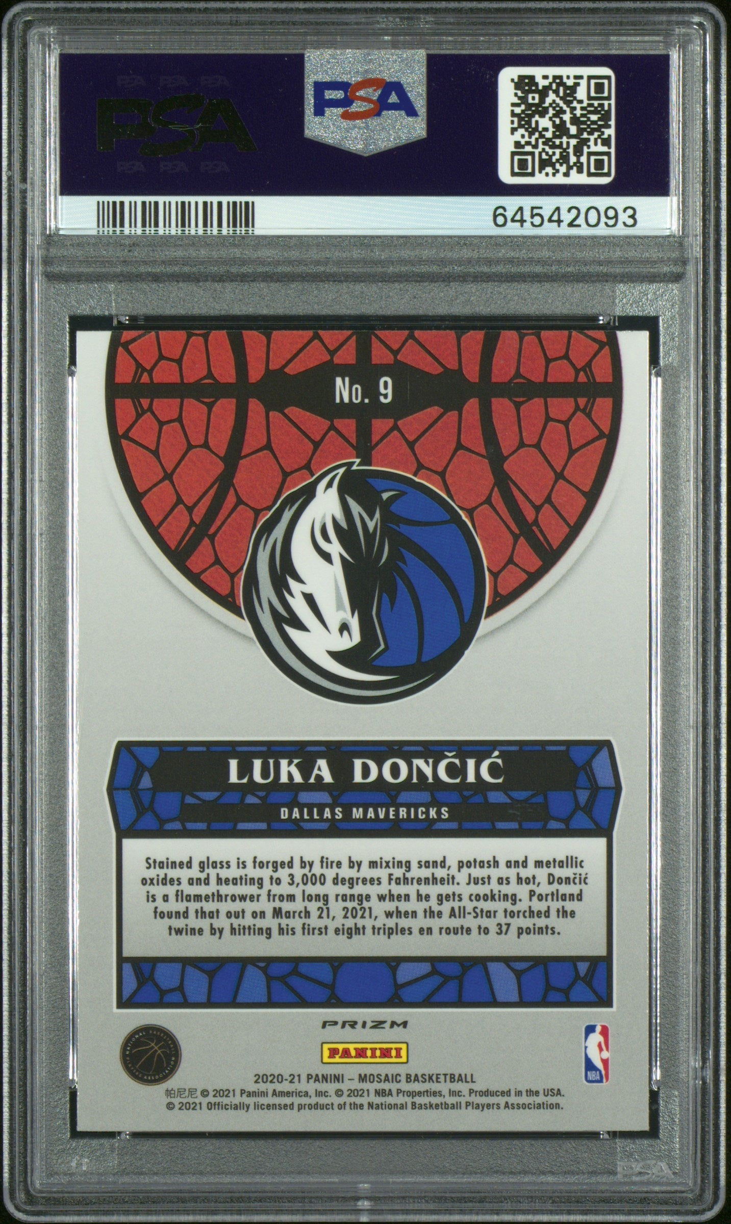2020 Panini Mosaic Luka Doncic Stained Glass #9 PSA 9