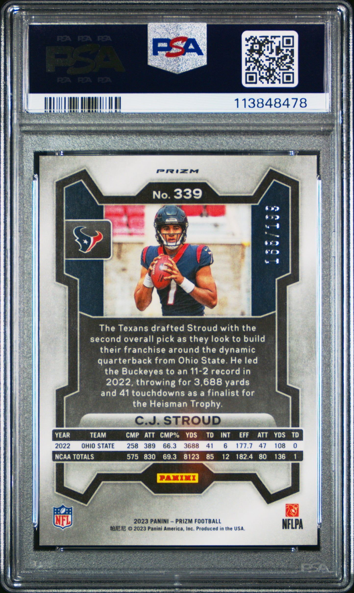 2023 Panini Prizm CJ Stroud Blue Wave 168/199 RC #339 PSA 9