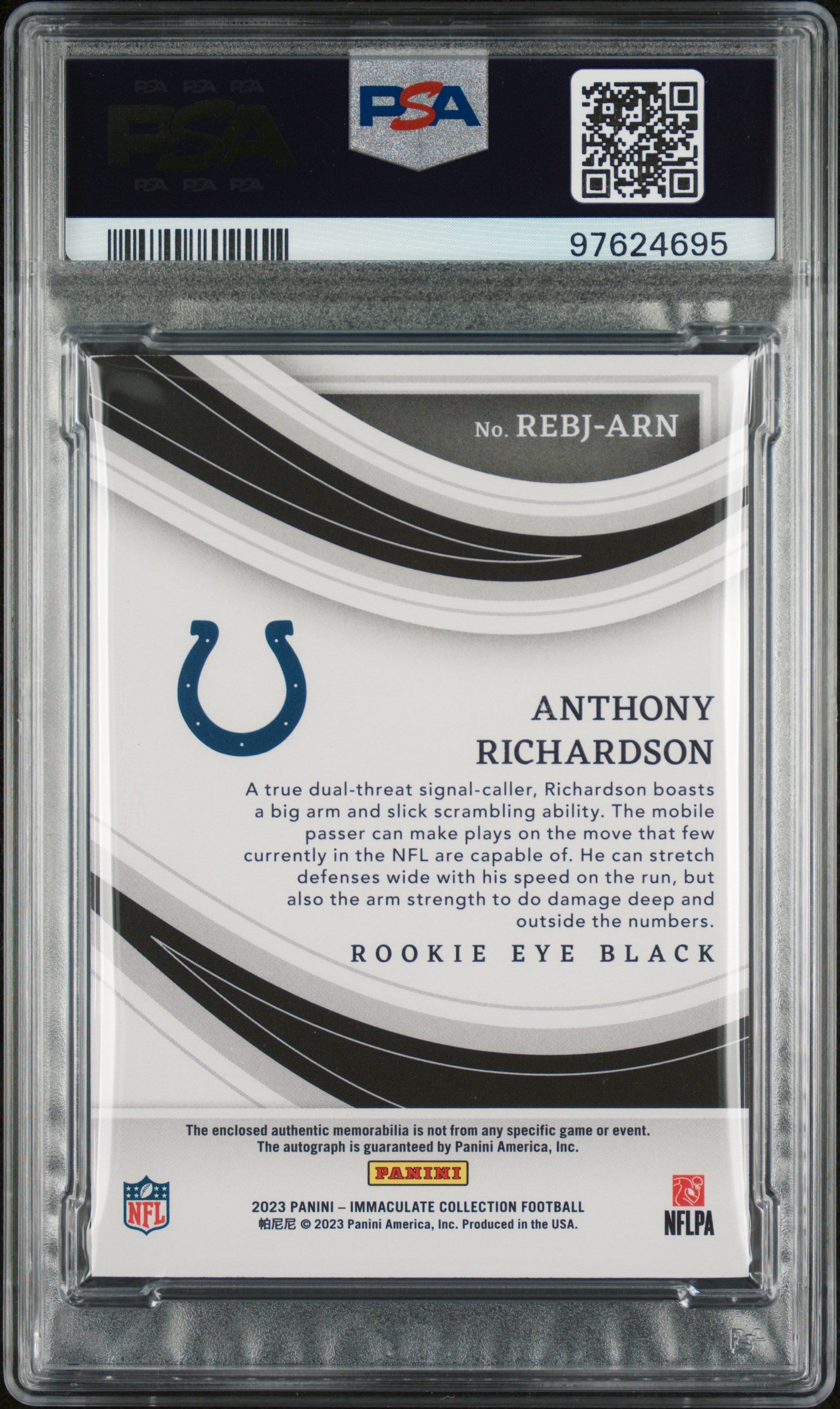 2023 Panini Immaculate Collection Anthony Richardson Eye Black RPA /99 PSA 7