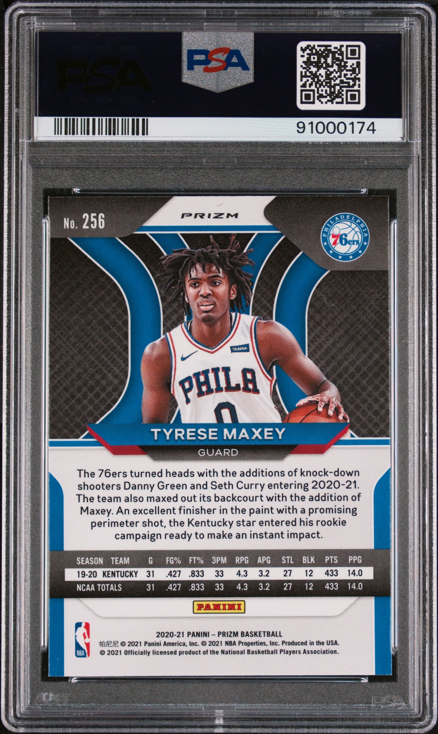 2020 Panini Prizm Tyrese Maxey Green #256 PSA 9