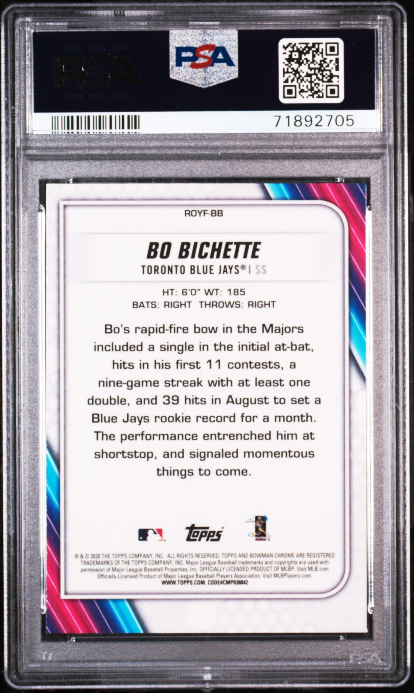 2020 Bowman Chrome Bo Bichette Mega Box ROTY Favorites #ROYFBB RC PSA 10
