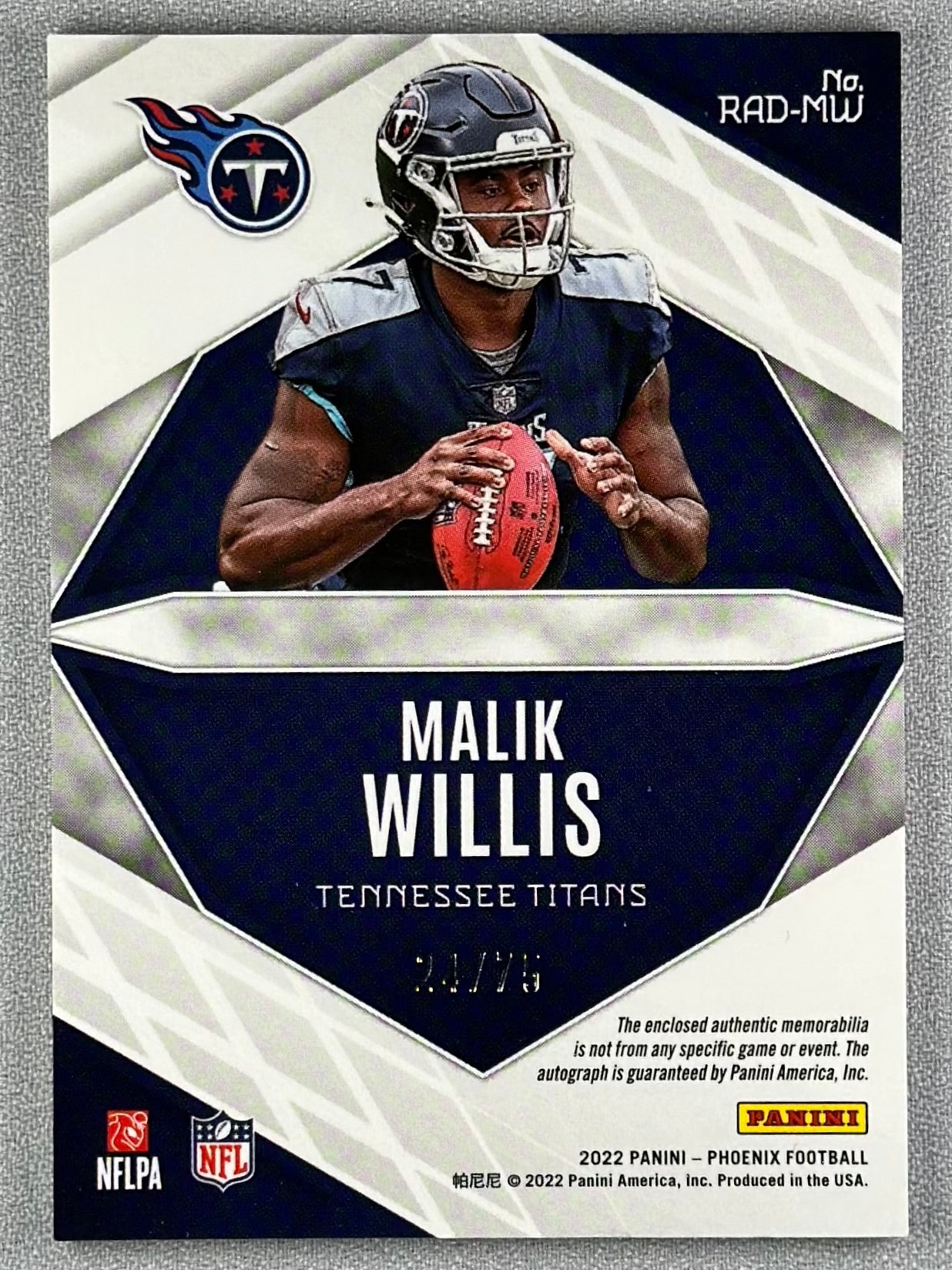 2022 Panini Phoenix Malik Willis Rookie Auto Dual /75 #RAD-MW RC