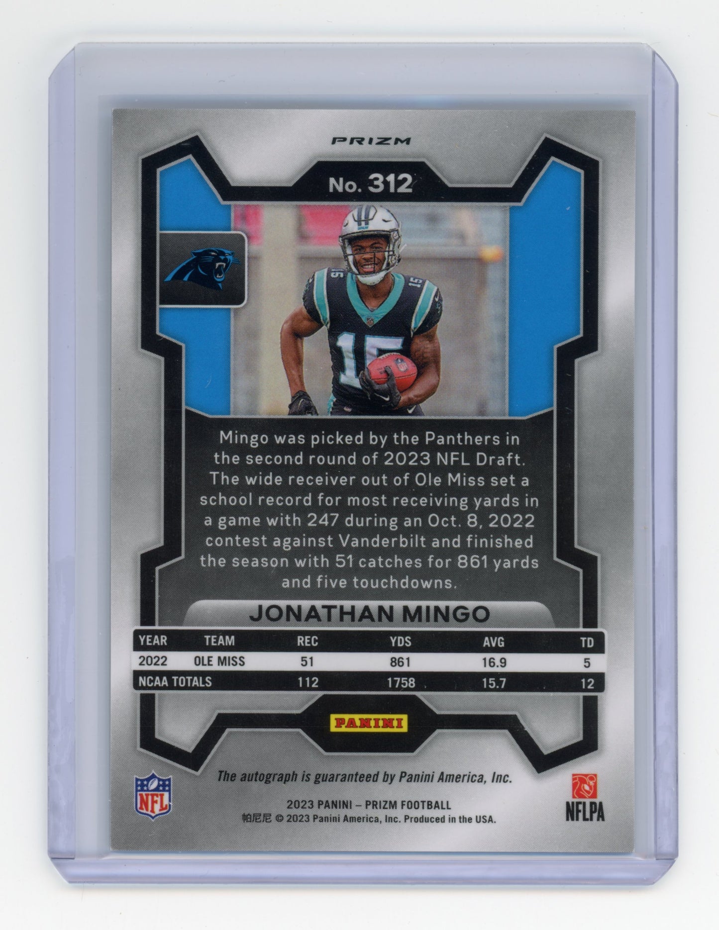 2023 Panini Prizm Jonathan Mingo Rookie Autograph Silver #312