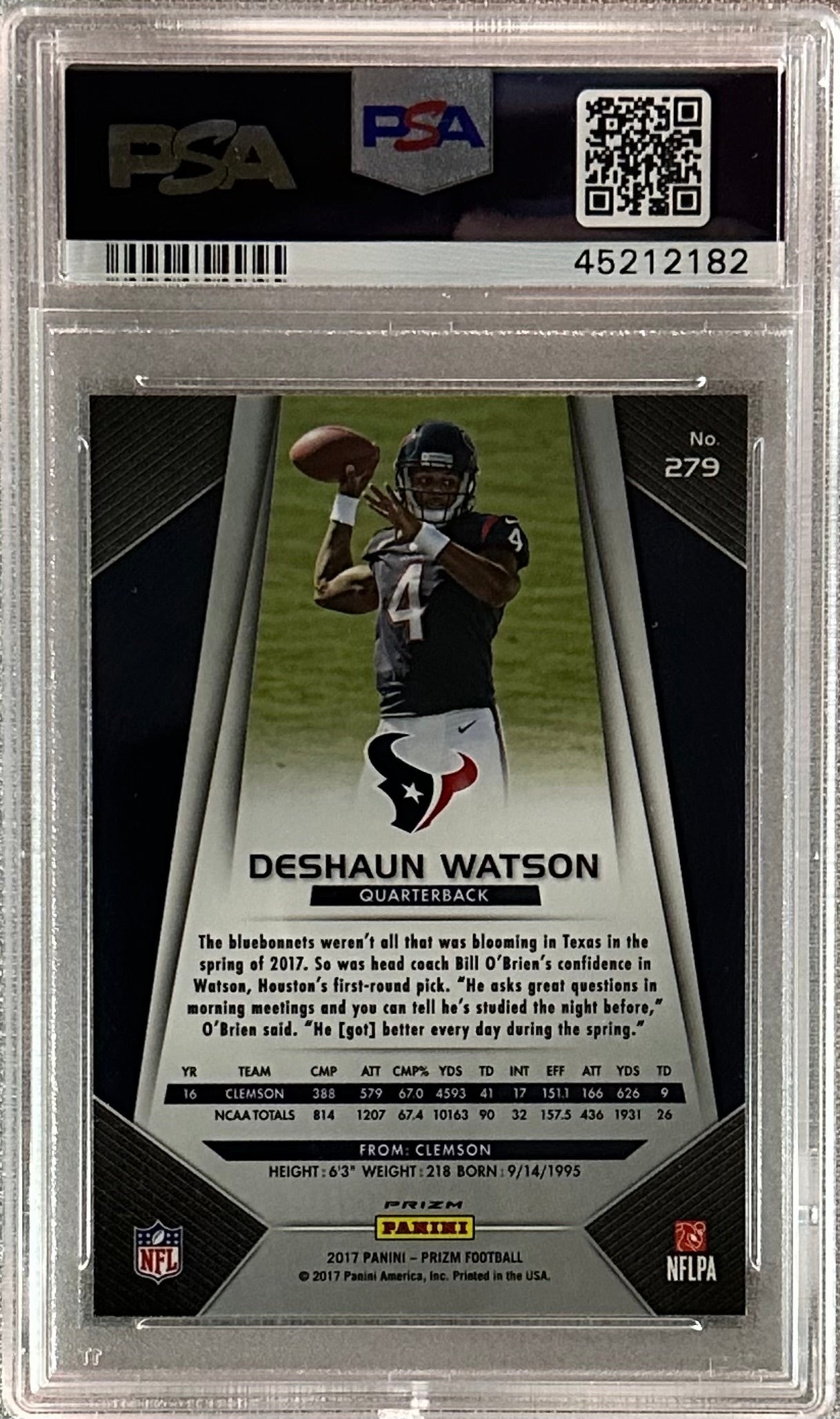 2017 Panini Prizm Deshaun Watson Silver #279 PSA 9