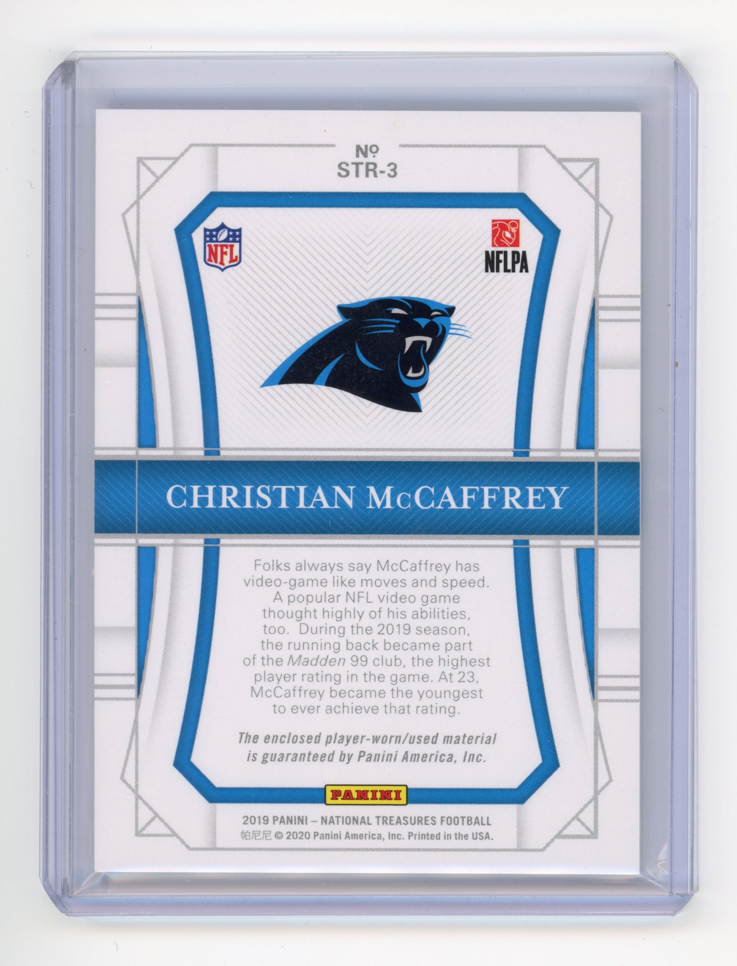 2019 Panini National Treasures Christian McCaffrey Sunday Treasures /99 #STR-3