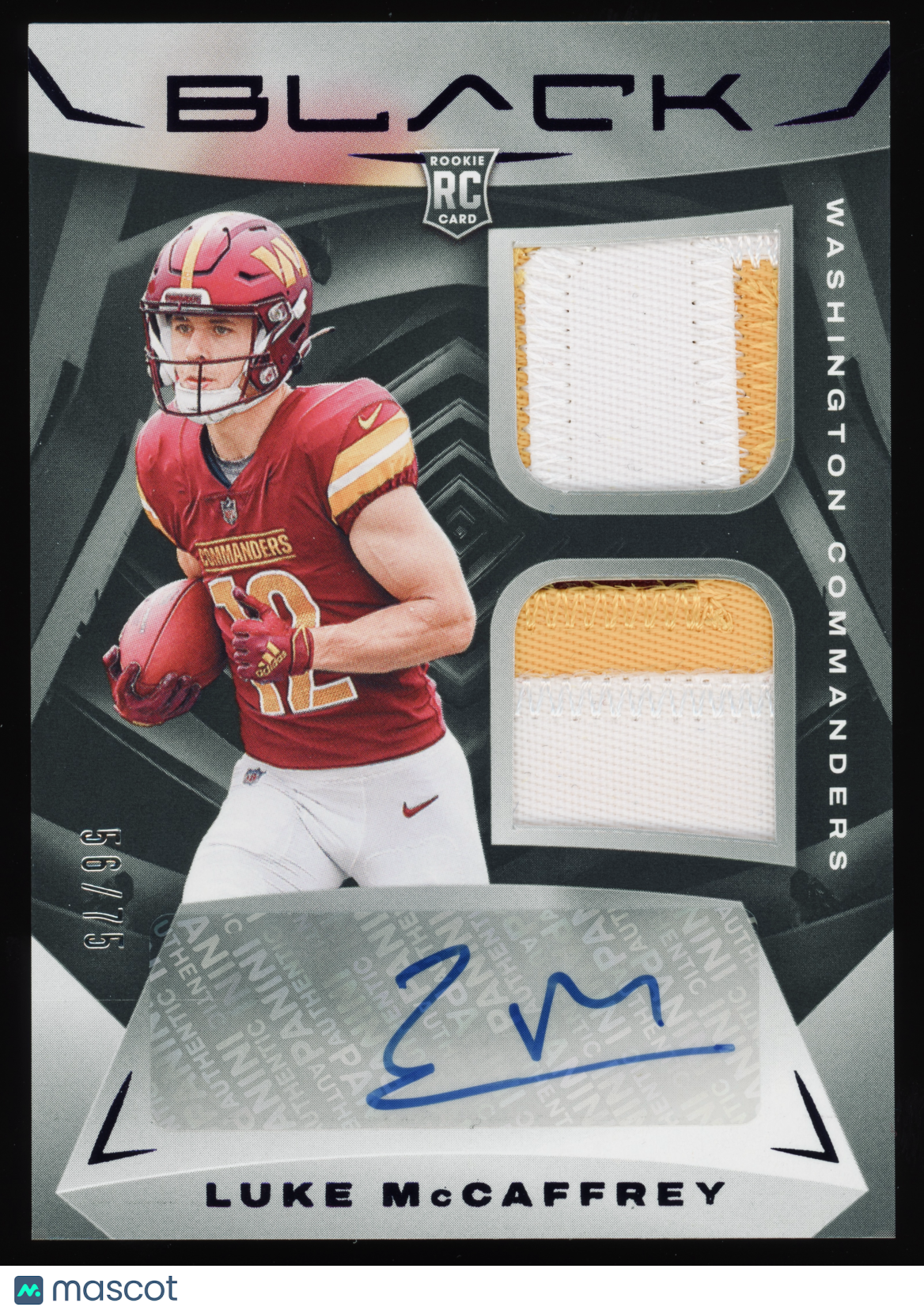2024 Panini Black Luke McCaffrey Rookie Signature Material Royal /75 #RSM-28 RC