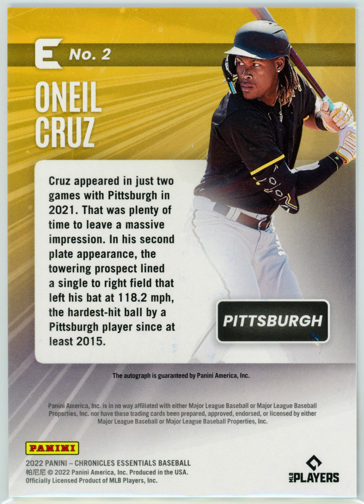 2022 Panini Chronicles Essentials Oneil Cruz Rookie Autographs #2