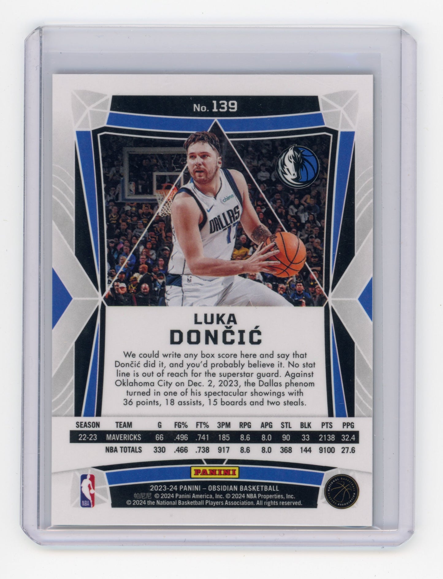 2022 Panini Obsidian Luka Dončić Asia Etch #139