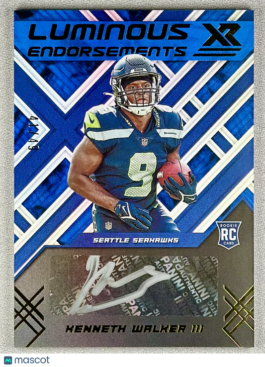 2022 Panini XR Kenneth Walker III Luminous Endorsements Blue /49 #LUM-KW RC