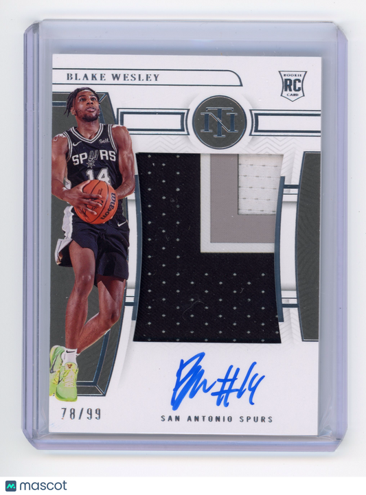 2022 Panini National Treasures Blake Wesley Rookie Patch Autograph RC 78/99 #116