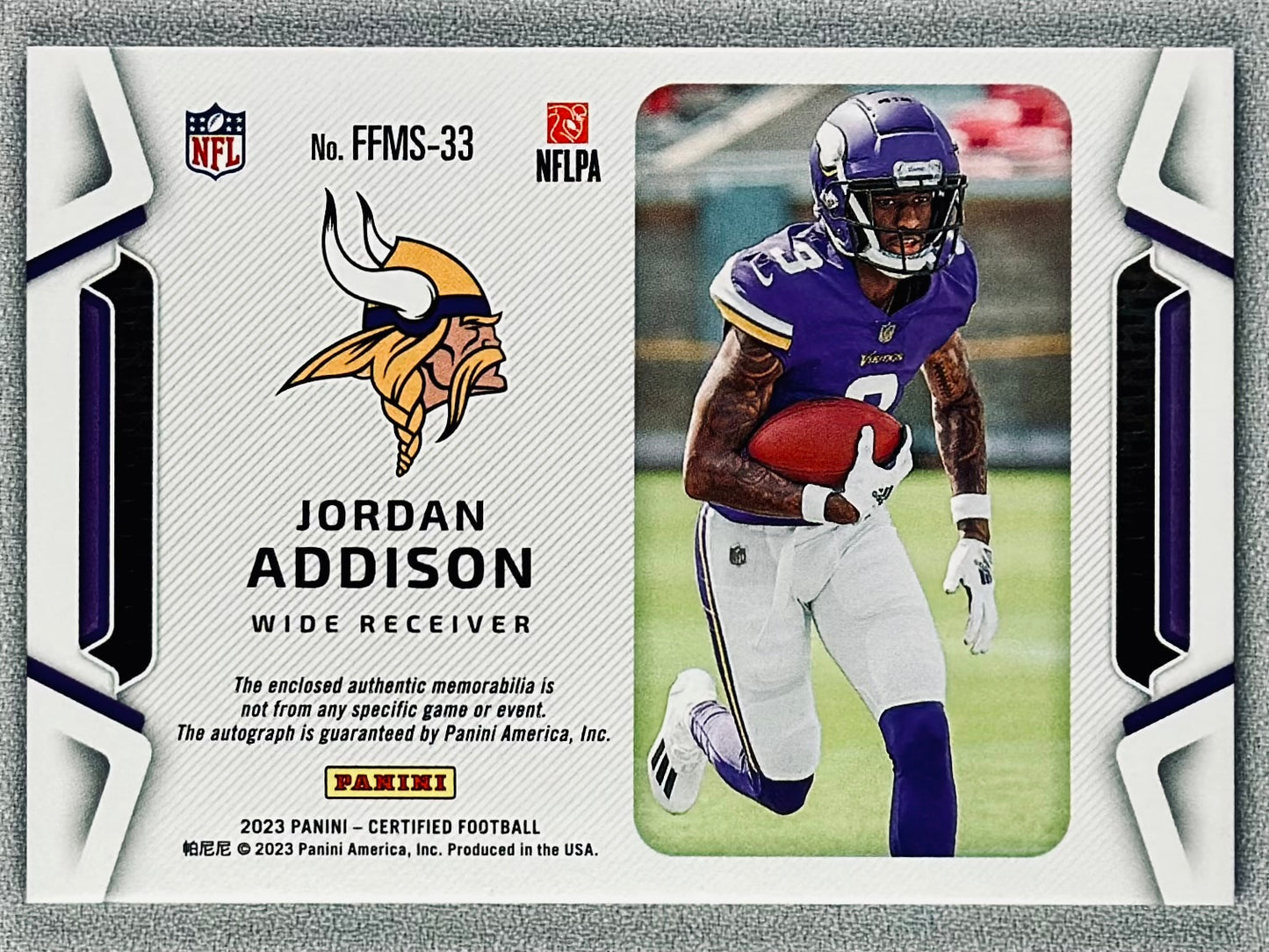 2023 Panini Certified Jordan Addison FFM Signature Teal /49 RC #FFMS-33