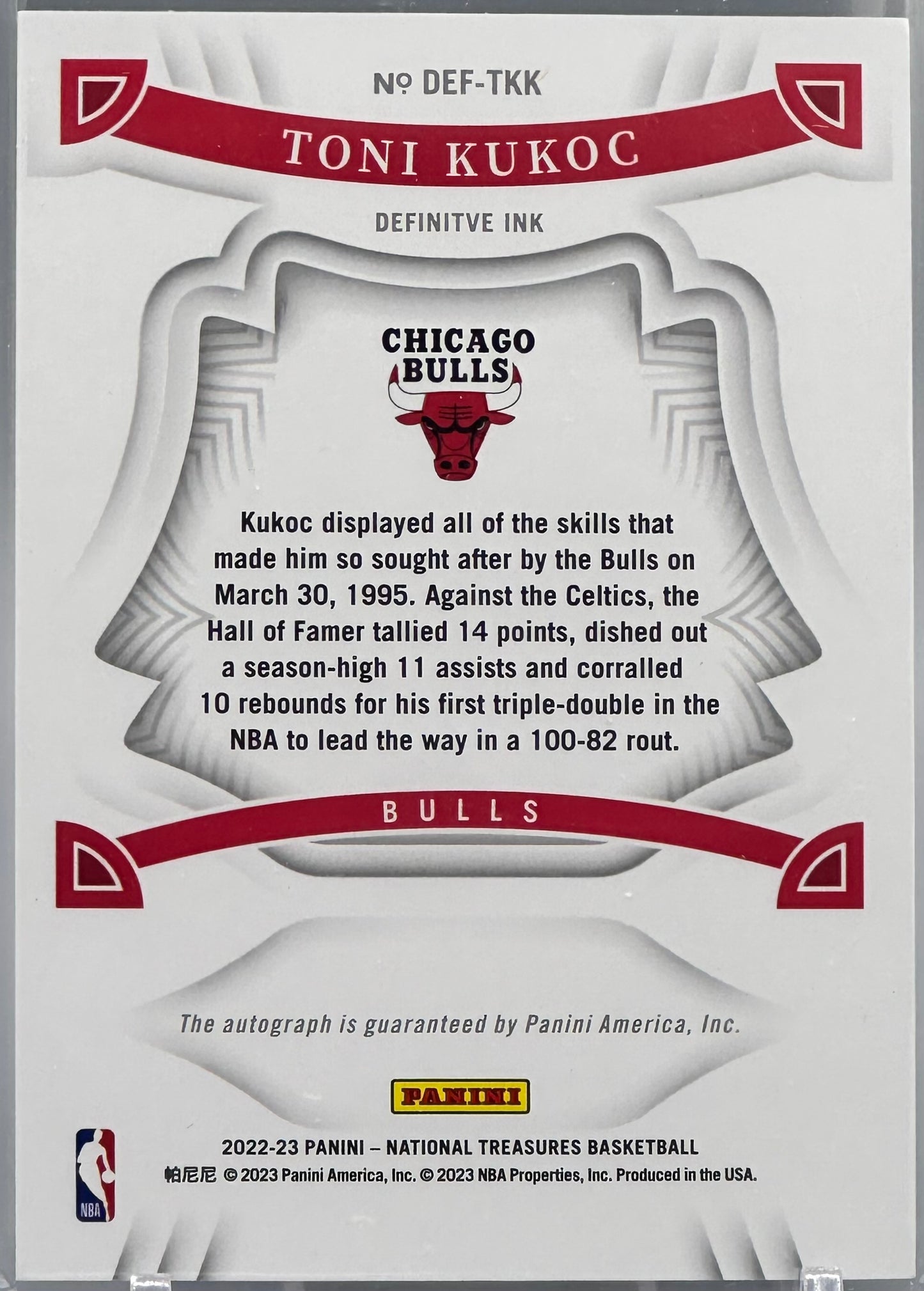 2022 Panini National Treasures Toni Kukoc Definitive Ink /75 #DEF-TKK
