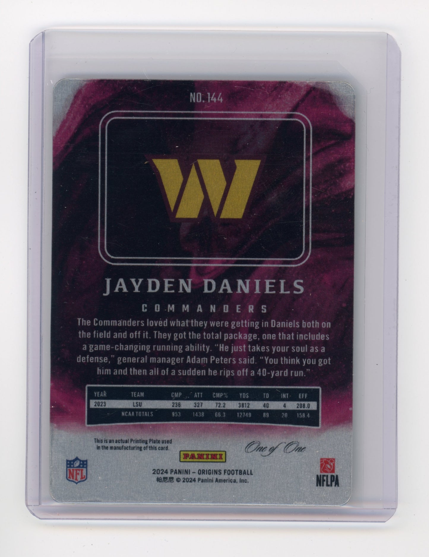 2024 Panini Origins Jayden Daniels Printing Plate 1/1 #144